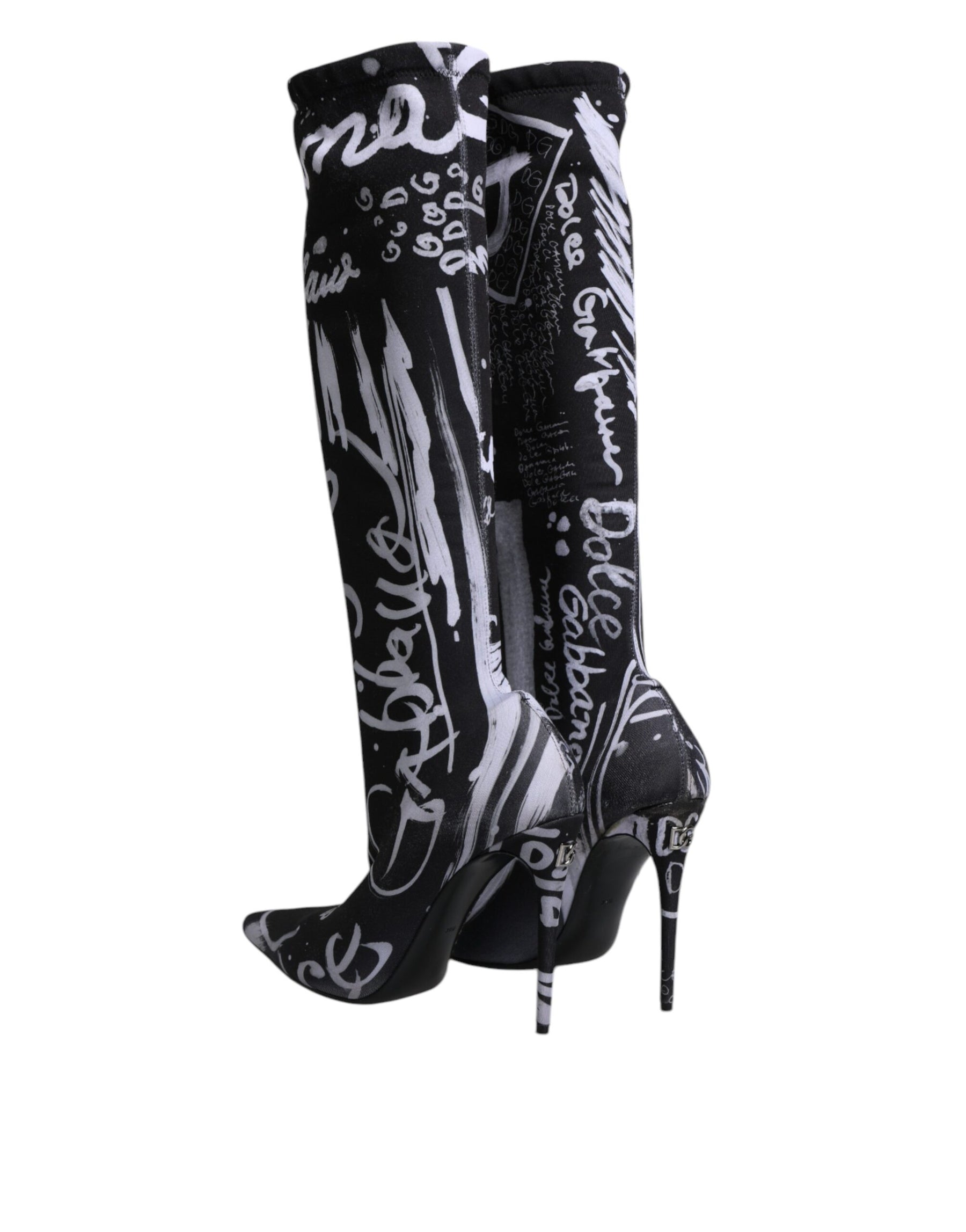 Dolce & Gabbana Black Logo Stretch Heels High Boots Shoes | Regal Royce
