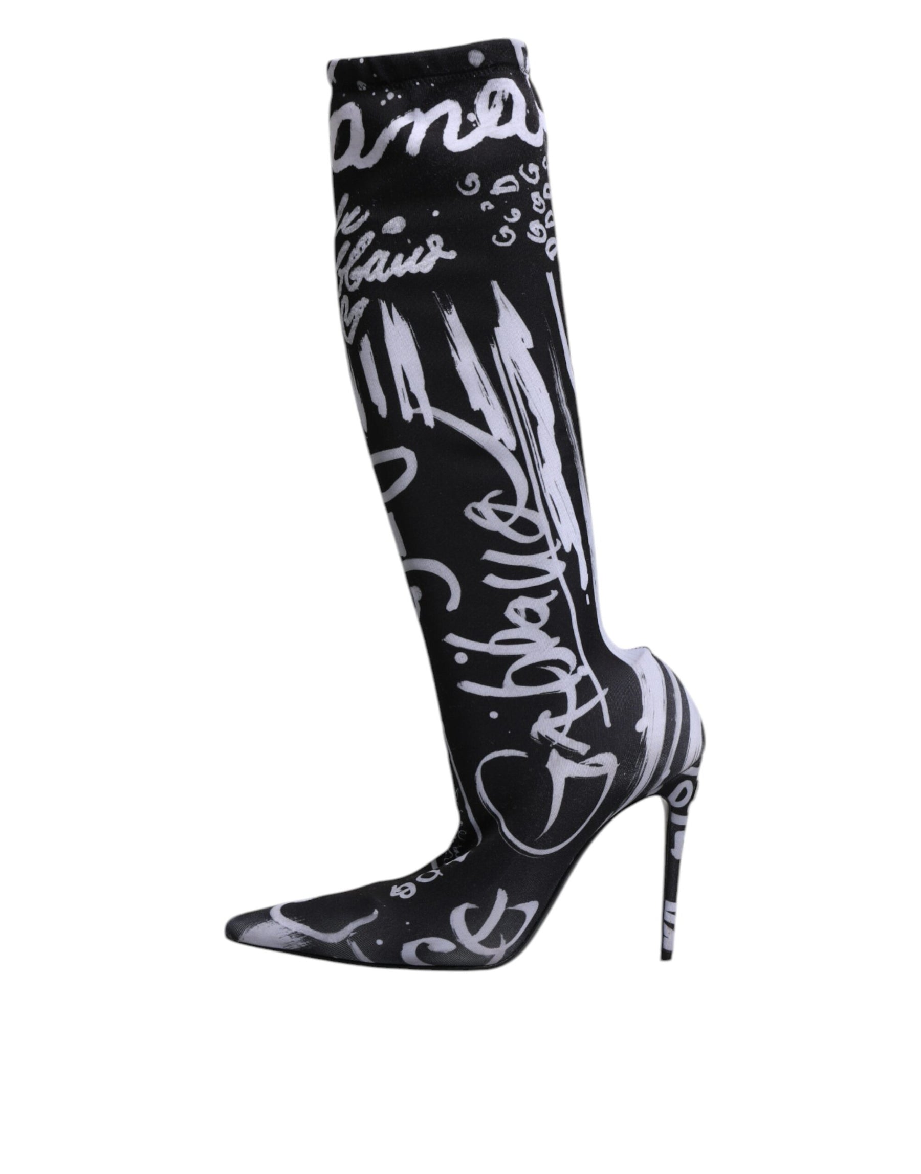 Dolce & Gabbana Black Logo Stretch Heels High Boots Shoes | Regal Royce