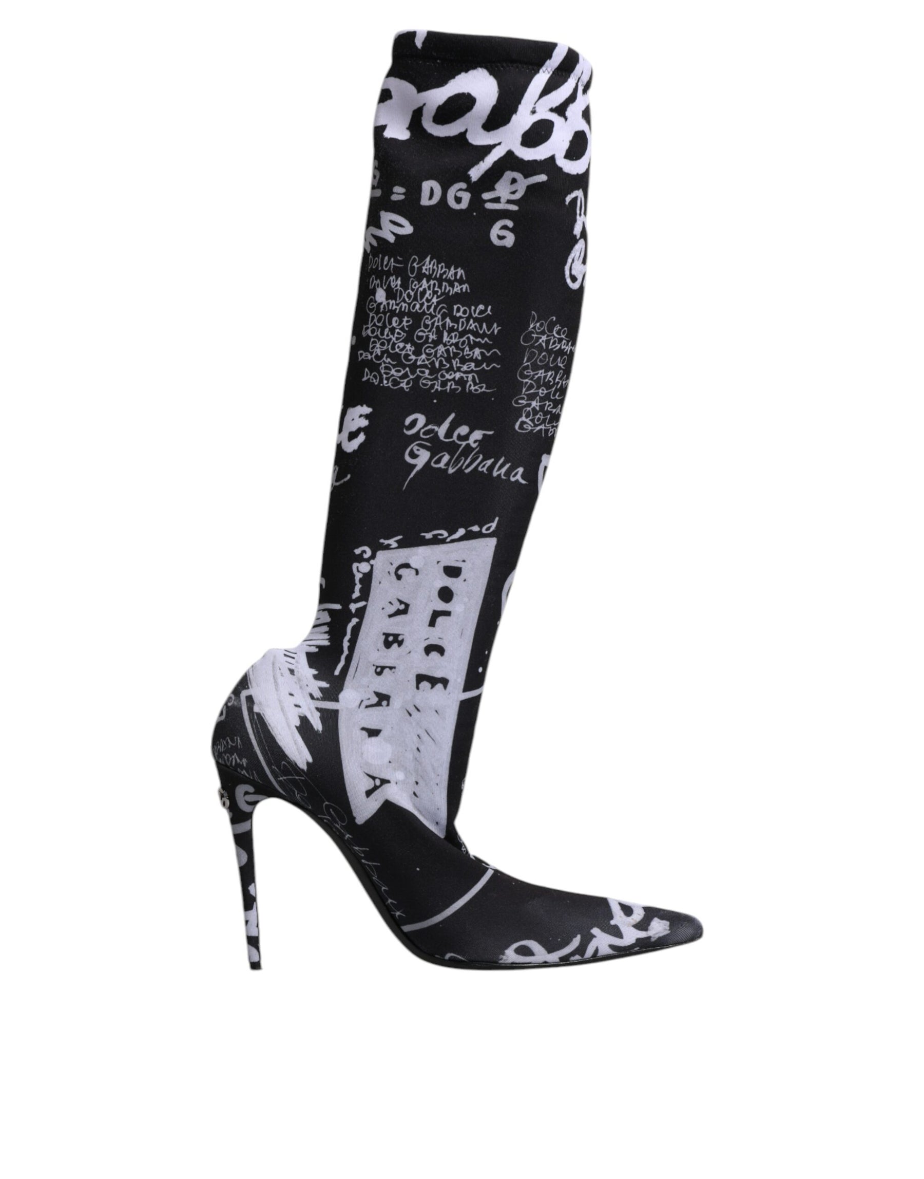 Dolce & Gabbana Black Logo Stretch Heels High Boots Shoes | Regal Royce