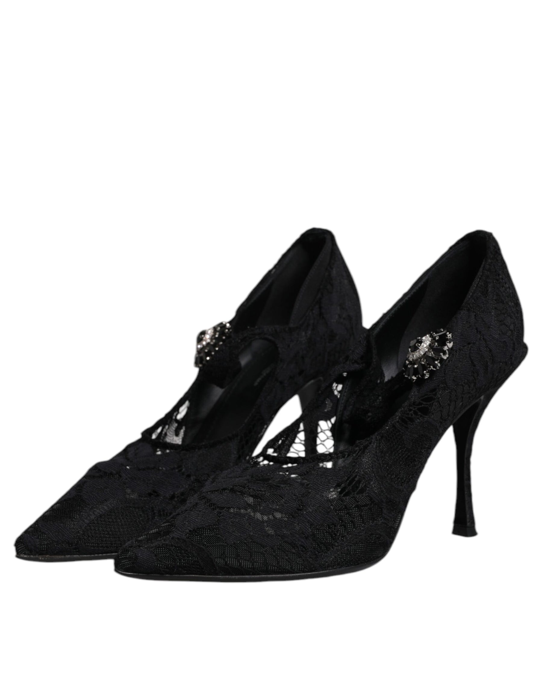 Dolce & Gabbana Black Lace Crystals Mary Jane Pumps Shoes | Regal Royce