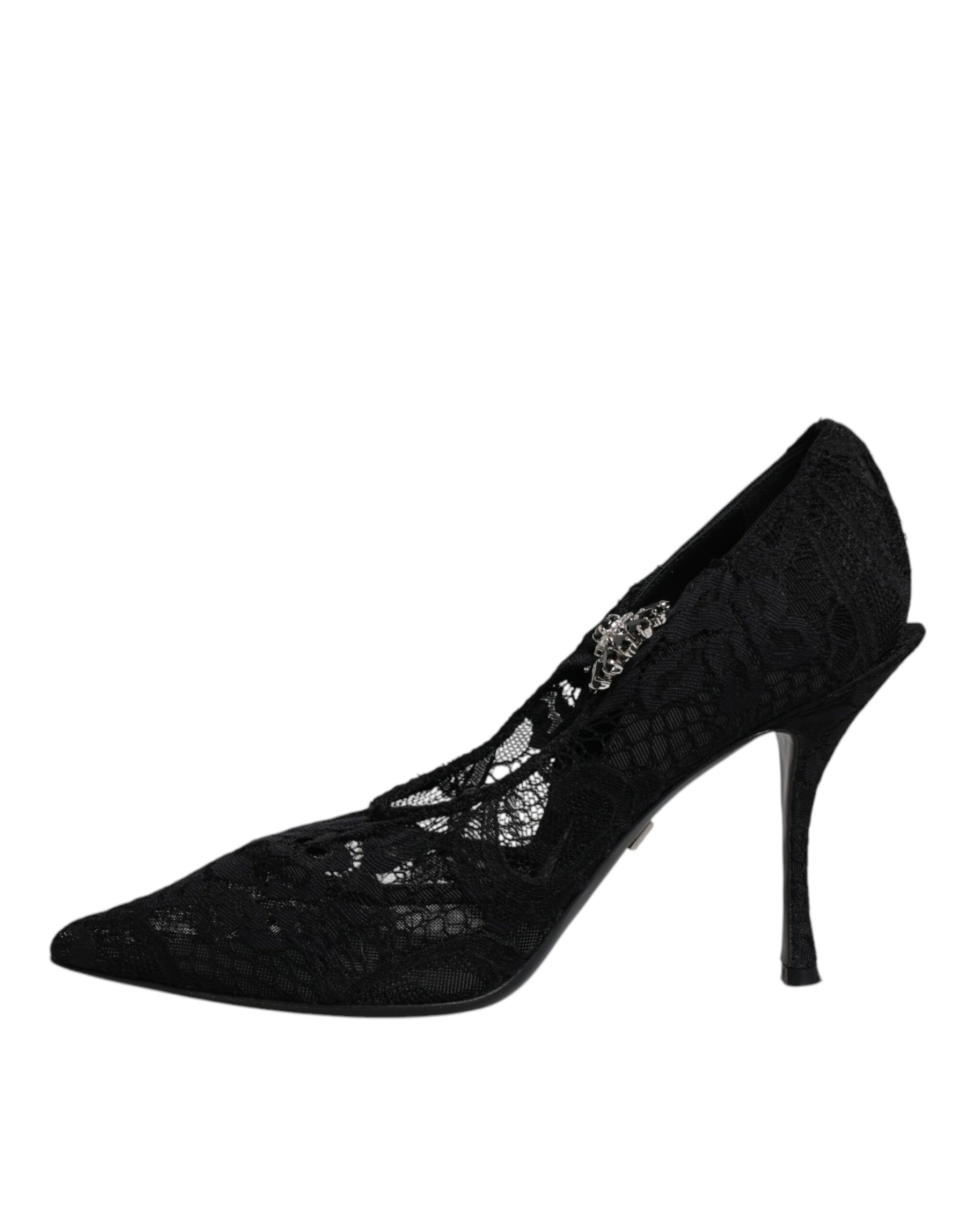 Dolce & Gabbana Black Lace Crystals Mary Jane Pumps Shoes | Regal Royce