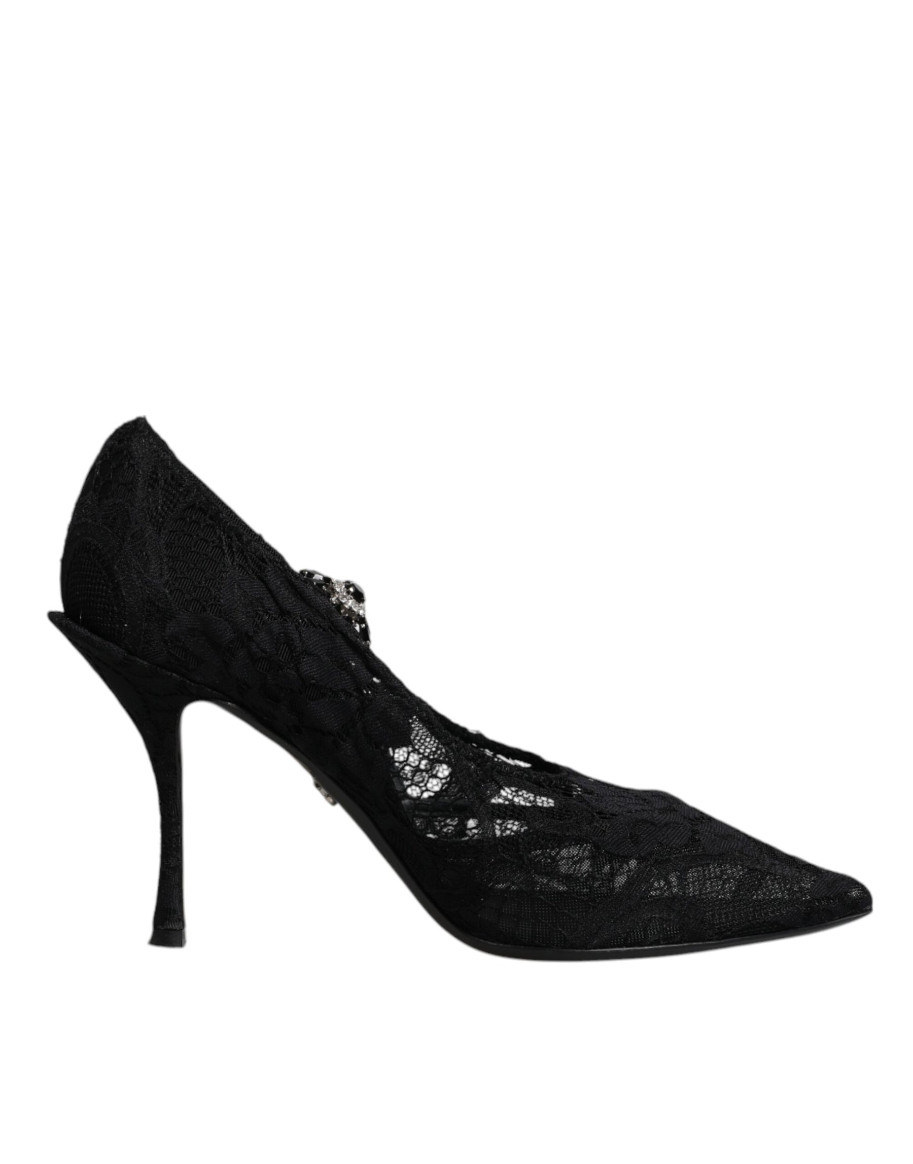 Dolce & Gabbana Black Lace Crystals Mary Jane Pumps Shoes | Regal Royce