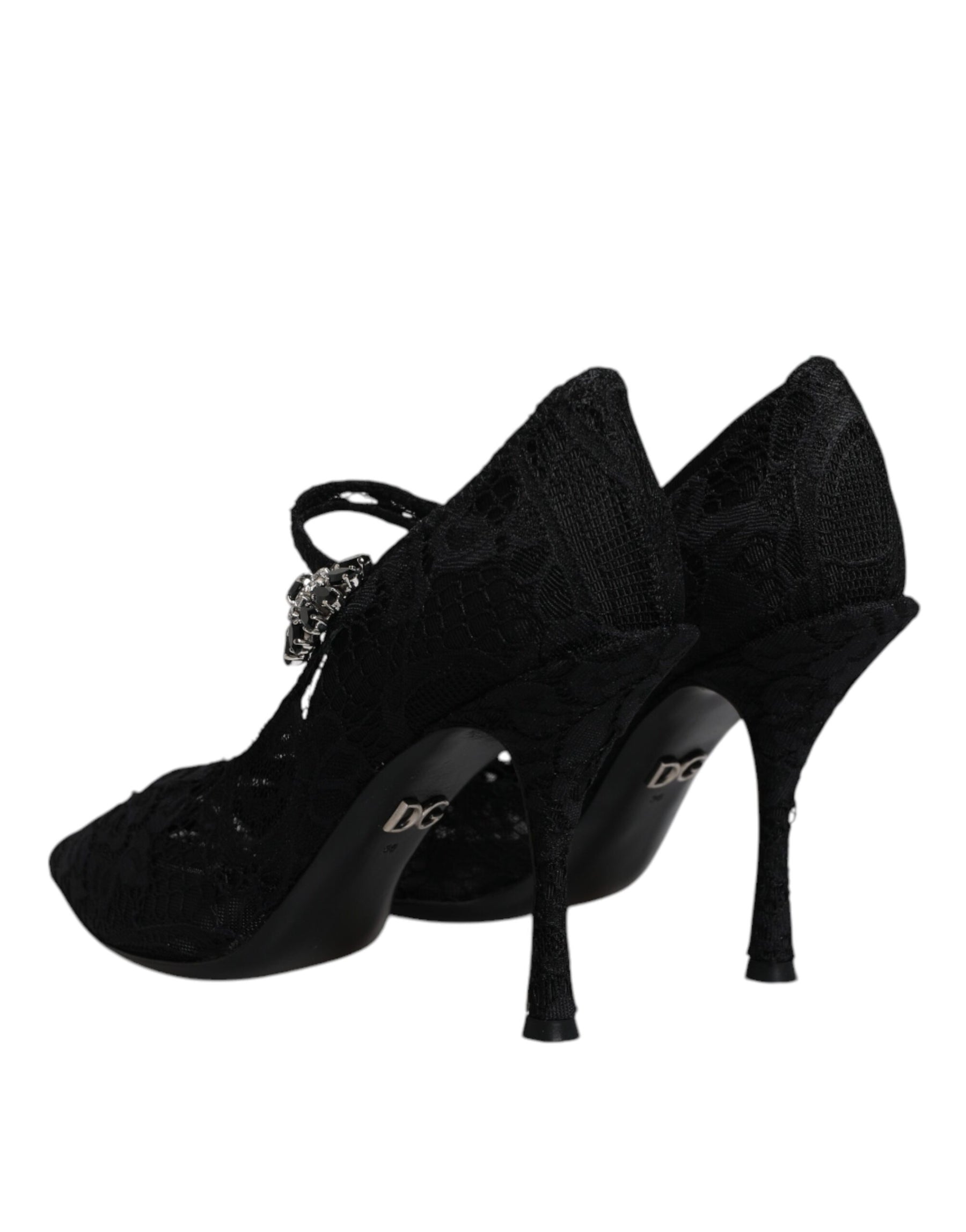 Dolce & Gabbana Black Lace Crystals Mary Jane Pumps Shoes | Regal Royce