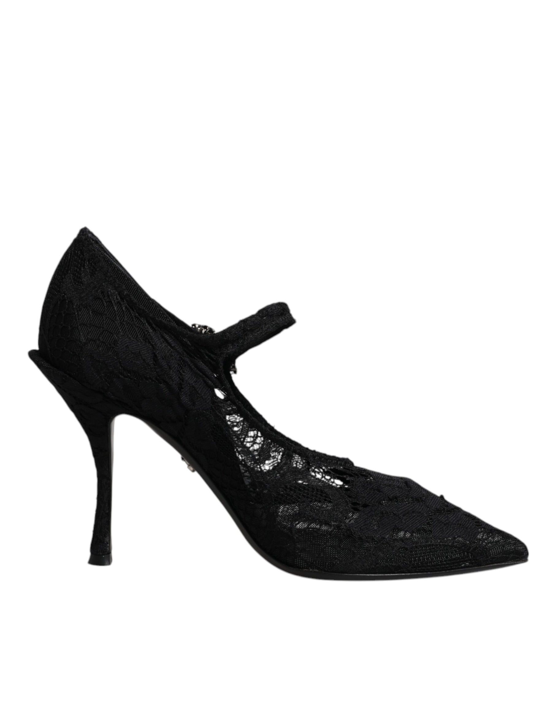 Dolce & Gabbana Black Lace Crystals Mary Jane Pumps Shoes | Regal Royce