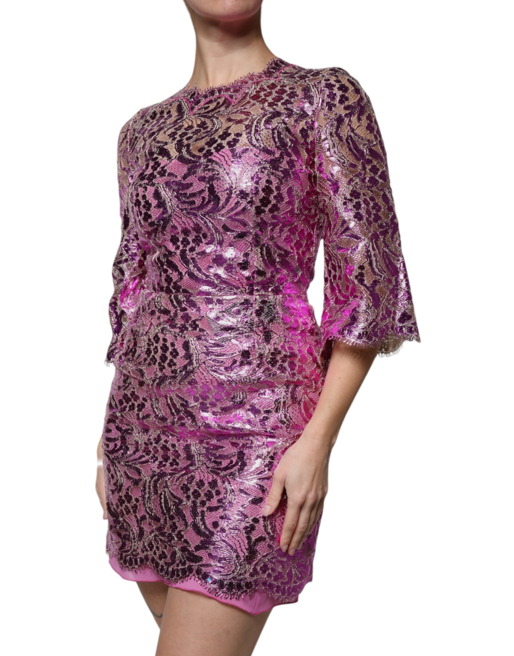 Dolce & Gabbana Metallic Fuchsia Floral Sheath Mini Dress | Regal Royce