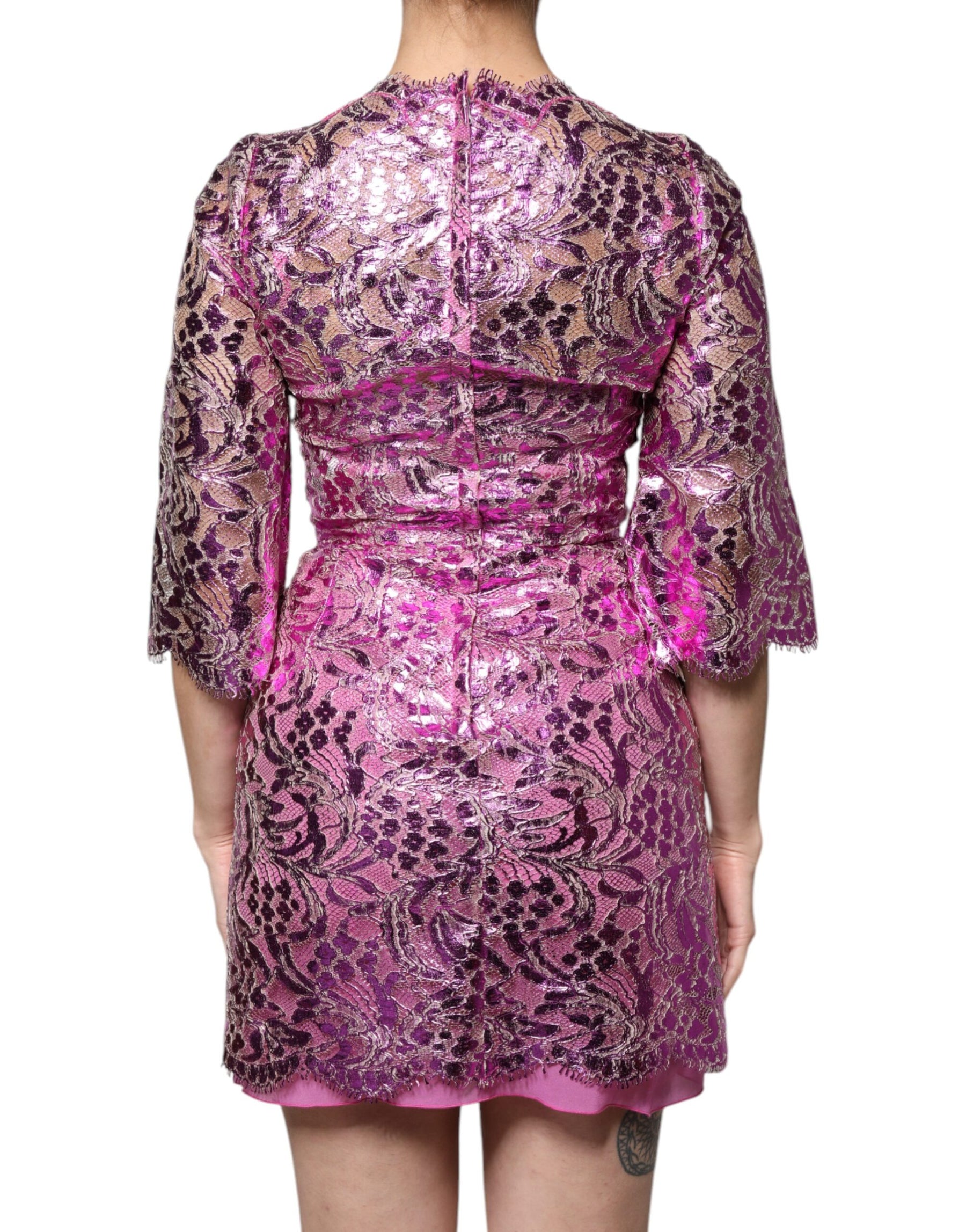 Dolce & Gabbana Metallic Fuchsia Floral Sheath Mini Dress | Regal Royce
