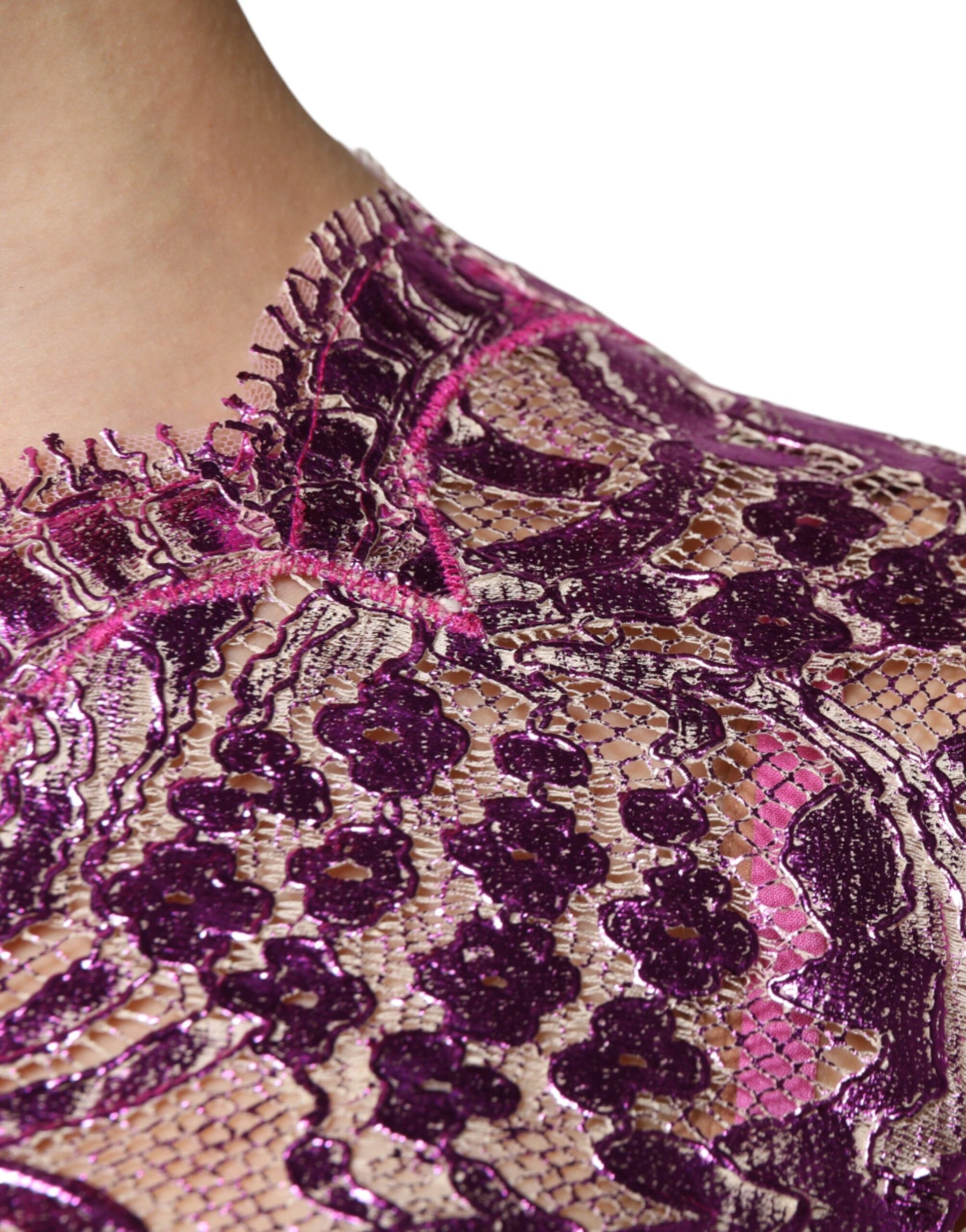 Dolce & Gabbana Metallic Fuchsia Floral Sheath Mini Dress | Regal Royce