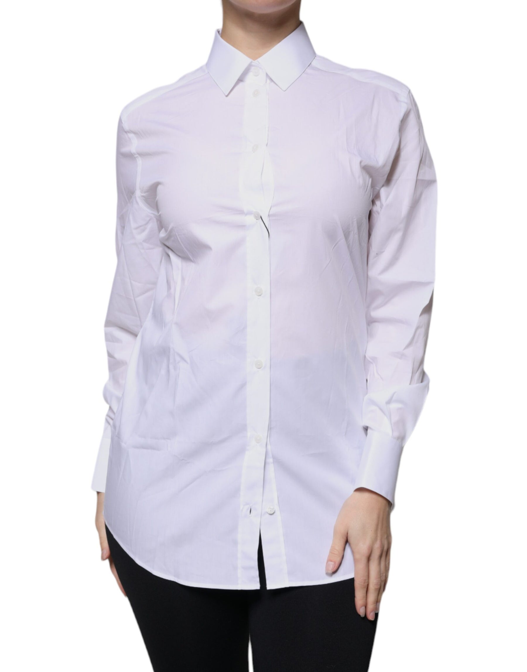 Dolce & Gabbana White Cotton Collared Long Sleeves Shirt Top | Regal Royce