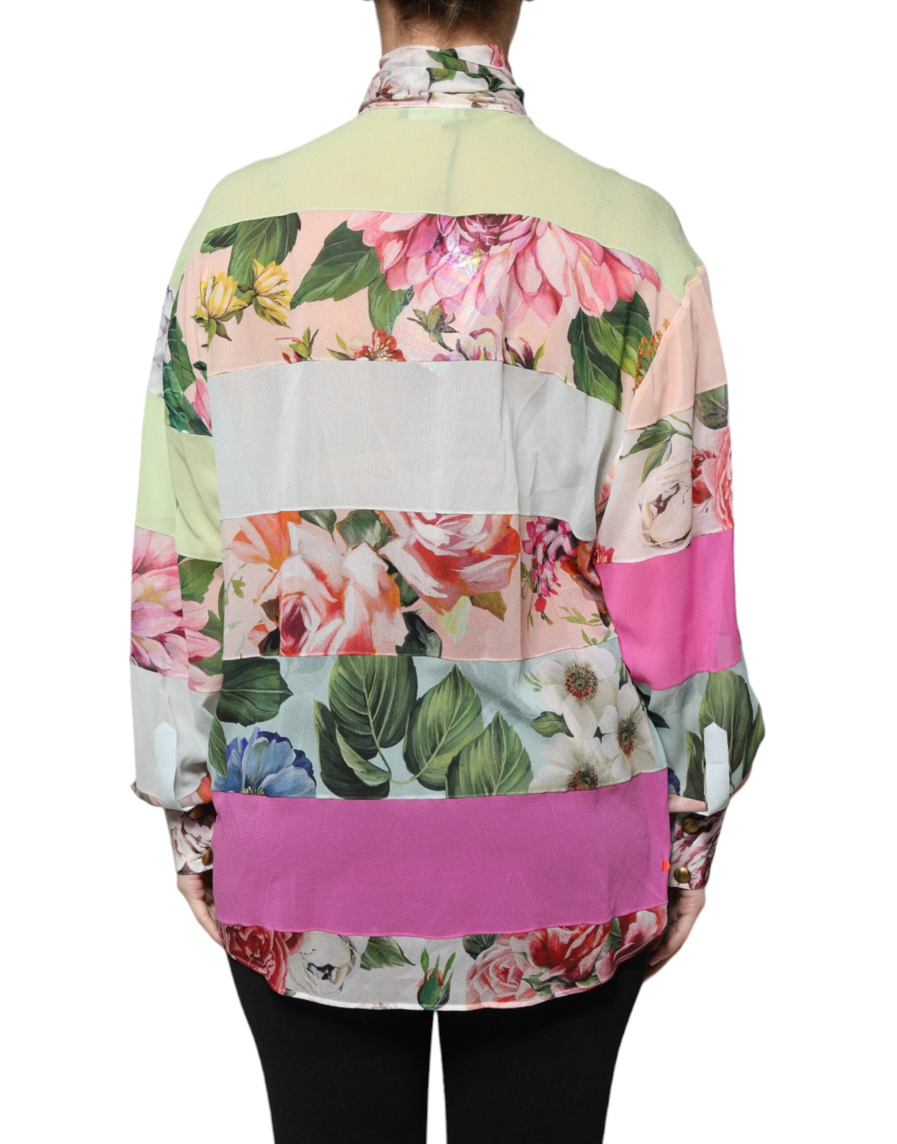 Dolce & Gabbana Multicolor Floral Patchwork Ascot Collar Top | Regal Royce