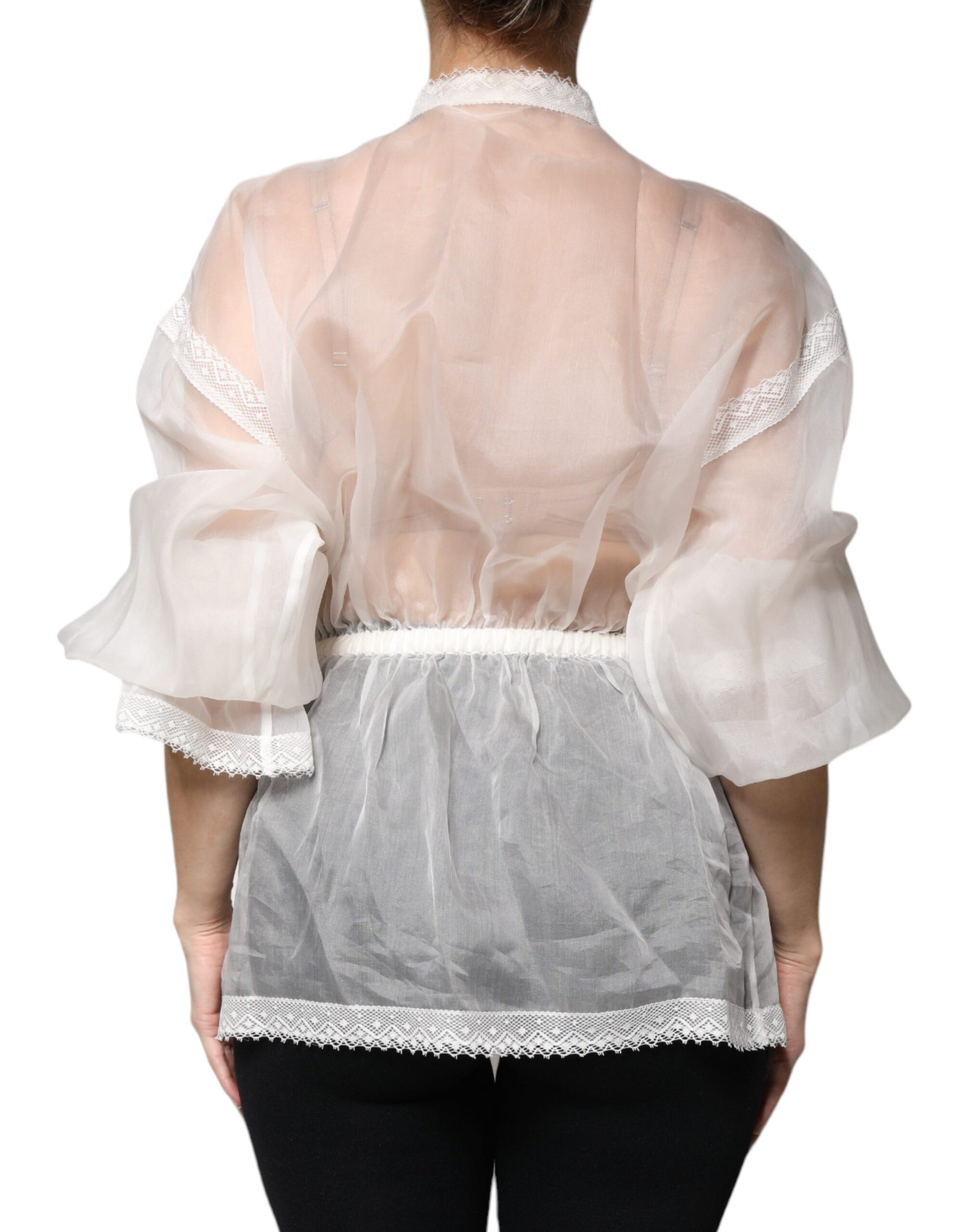 Dolce & Gabbana White Ascot Collar Long Sleeves Blouse Top | Regal Royce