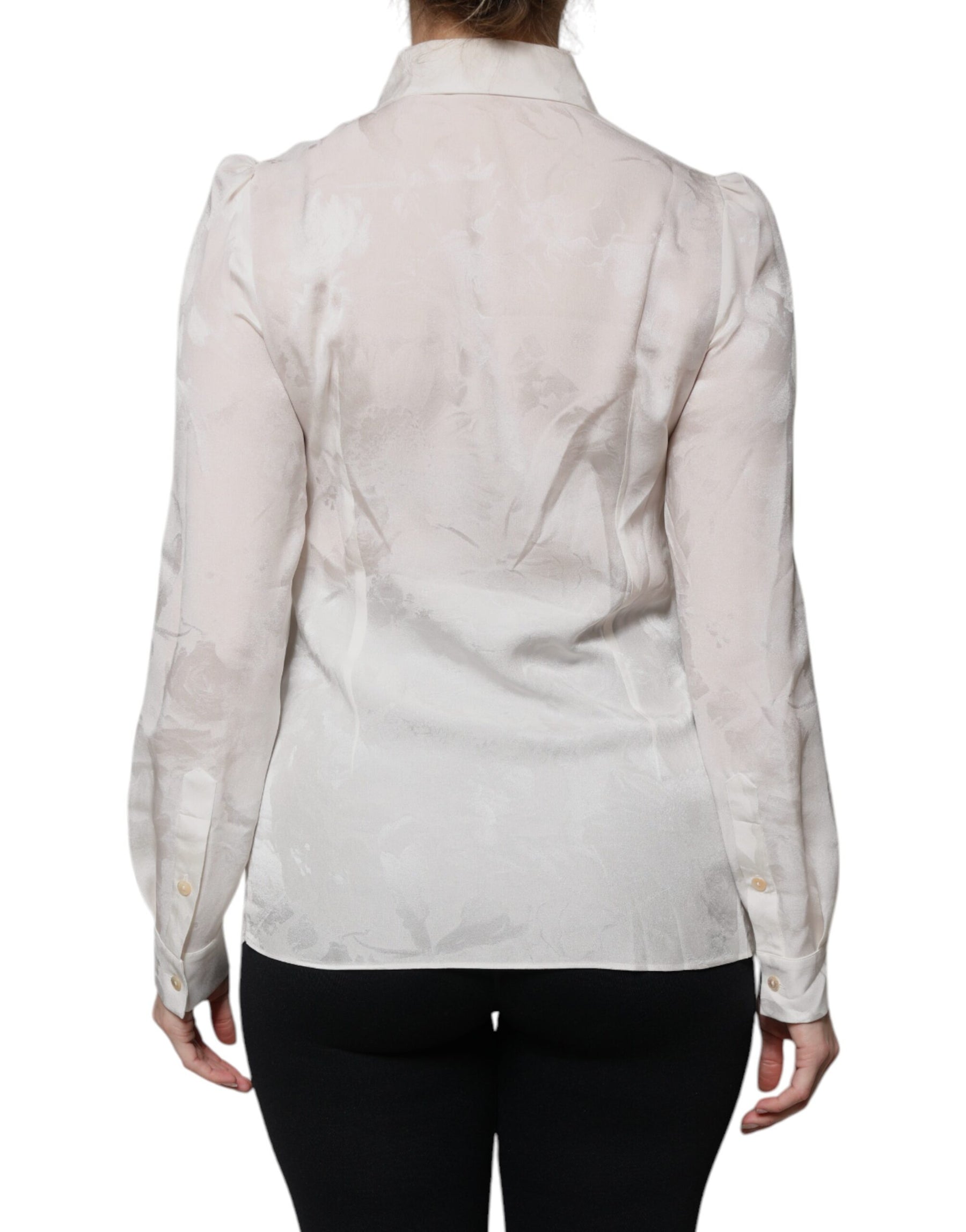 Dolce & Gabbana White Silk Collared Long Sleeves Shirt Top | Regal Royce