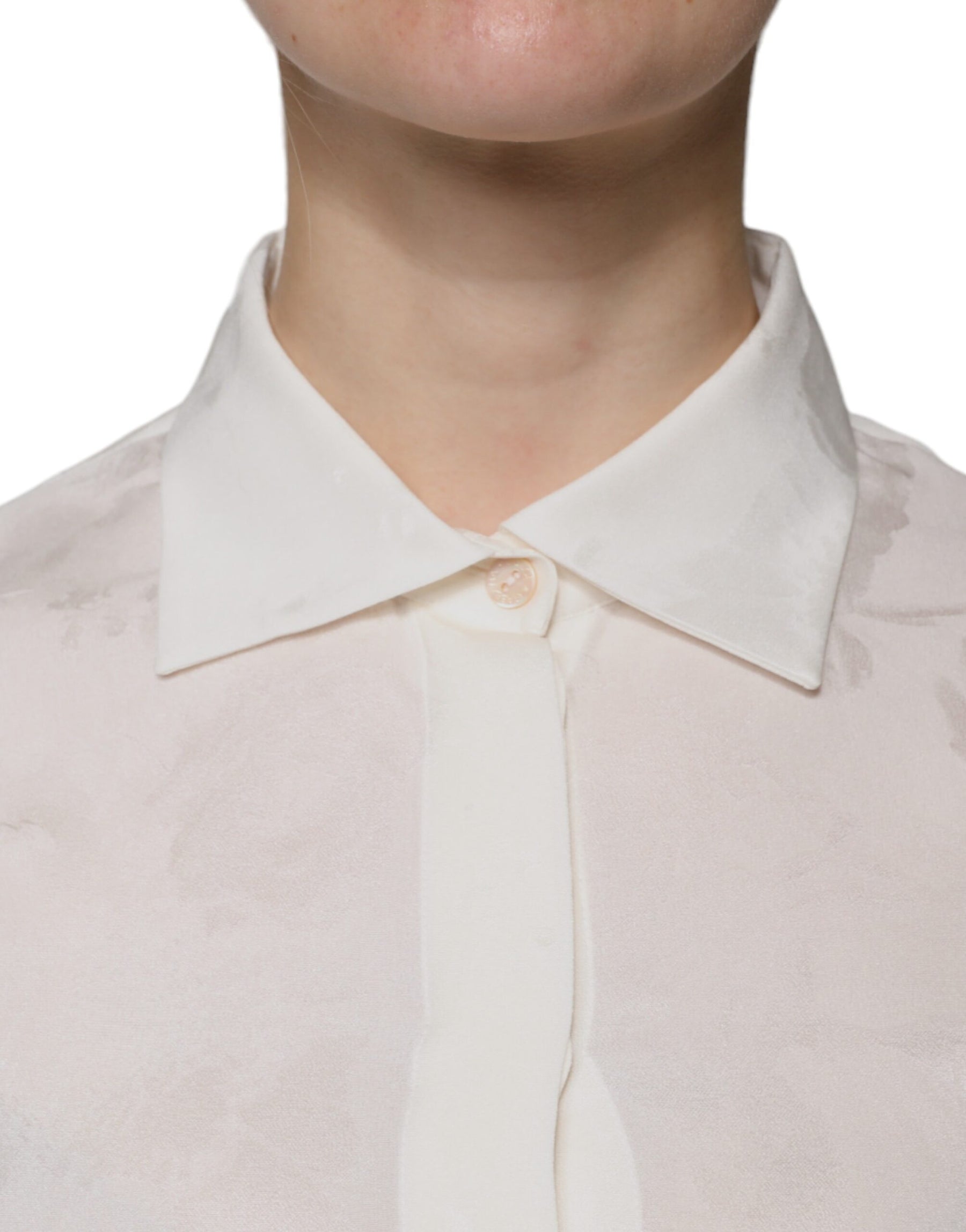 Dolce & Gabbana White Silk Collared Long Sleeves Shirt Top | Regal Royce