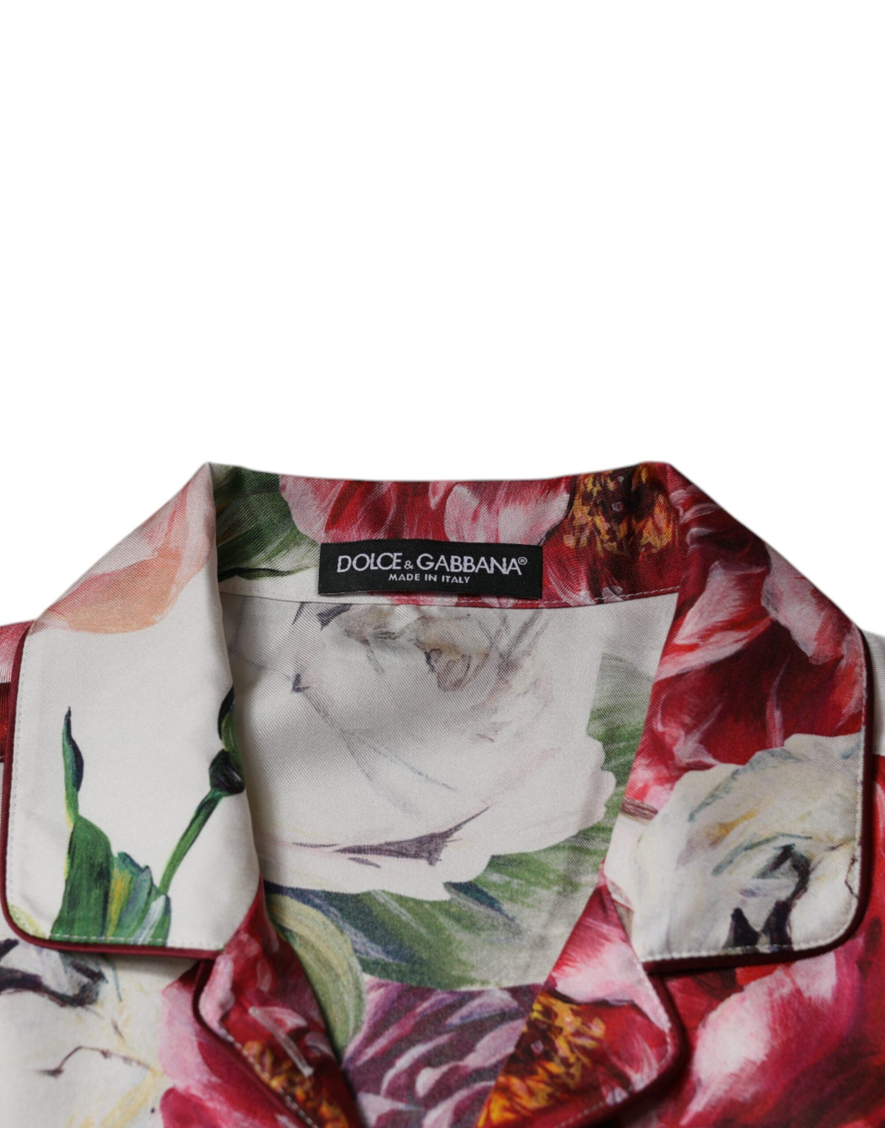 Dolce & Gabbana White Peony Silk Long Sleeves Collared Blouse Top | Regal Royce