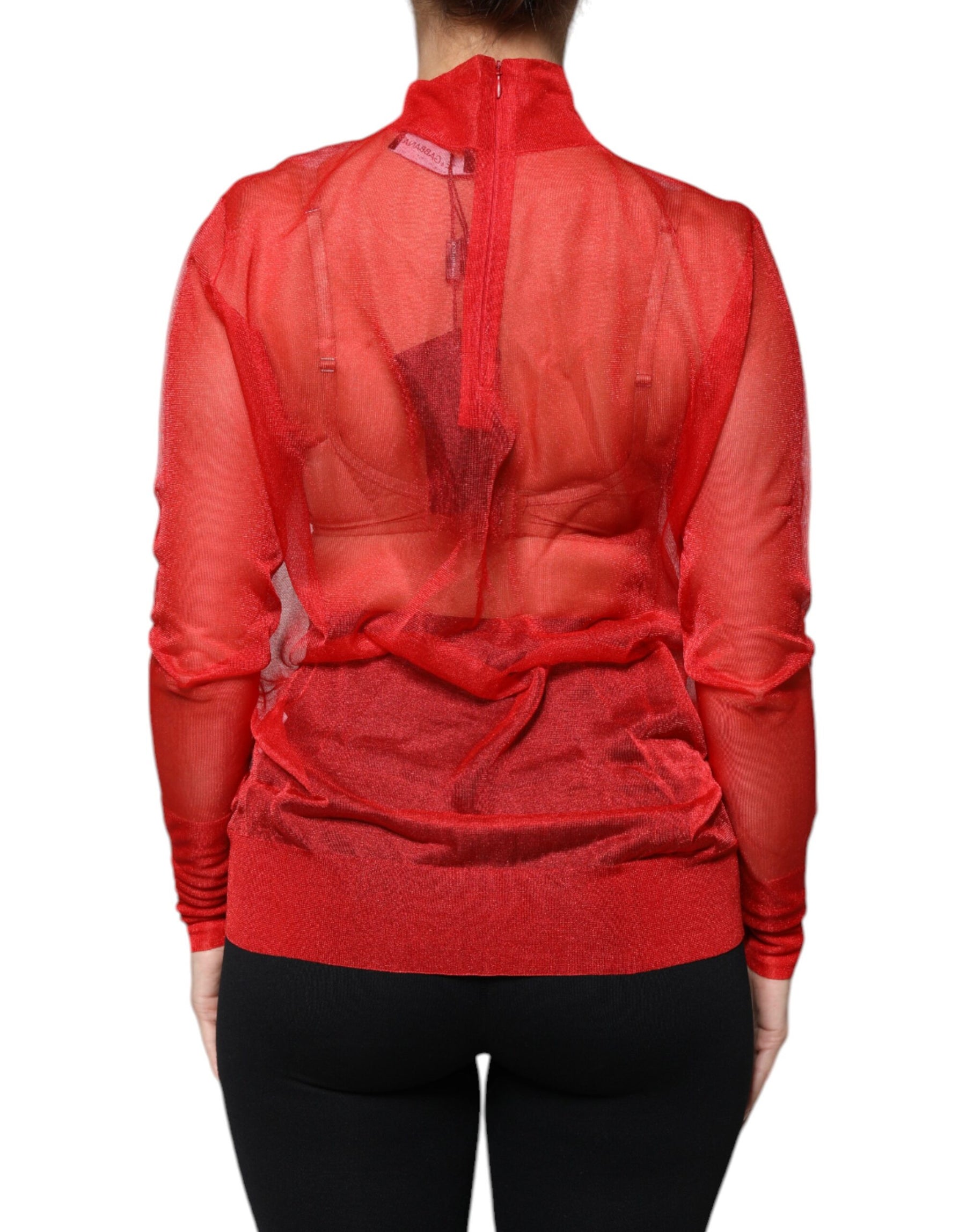 Dolce & Gabbana Red Mesh Turtleneck Long Sleeve Blouse Top | Regal Royce