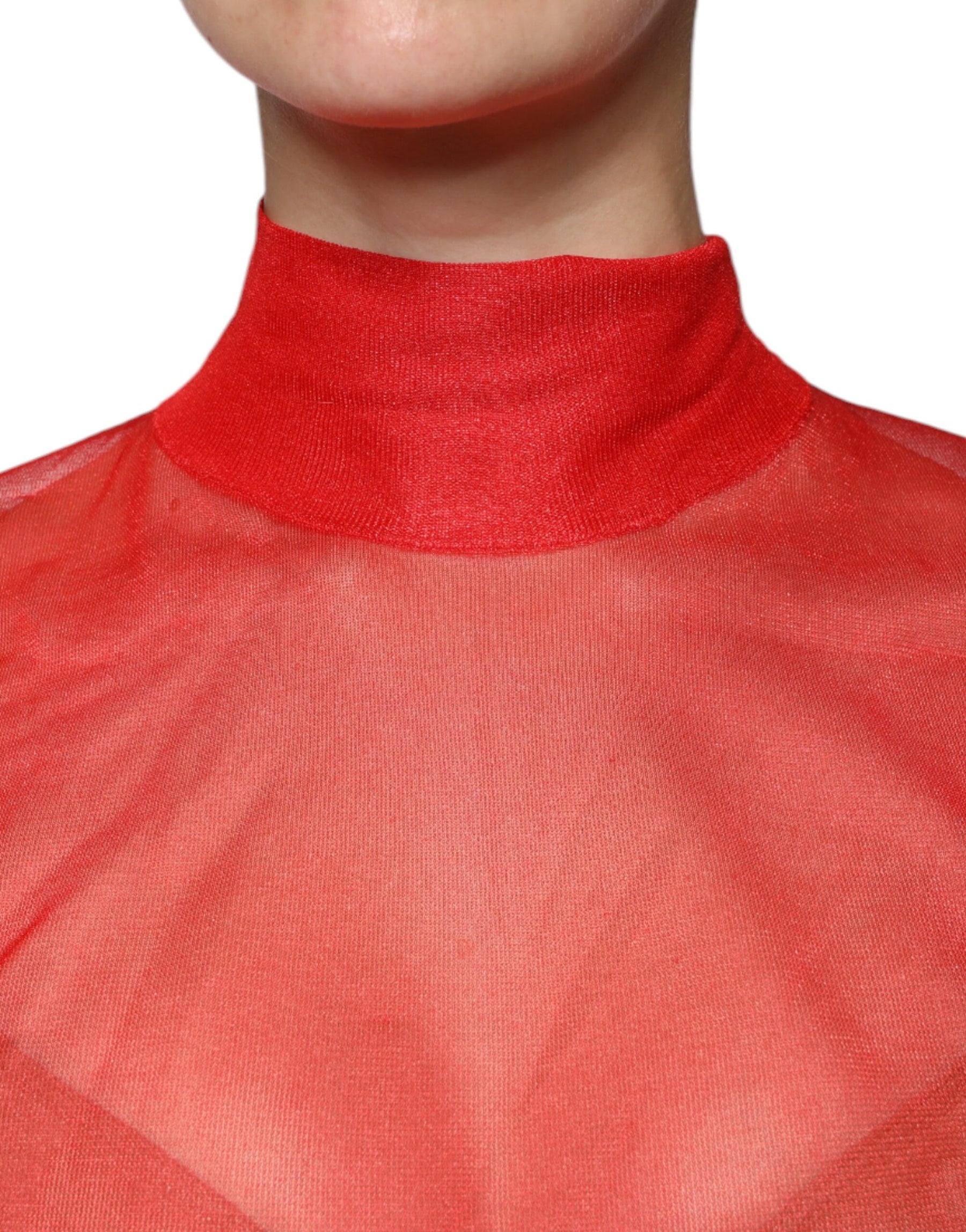 Dolce & Gabbana Red Mesh Turtleneck Long Sleeve Blouse Top | Regal Royce