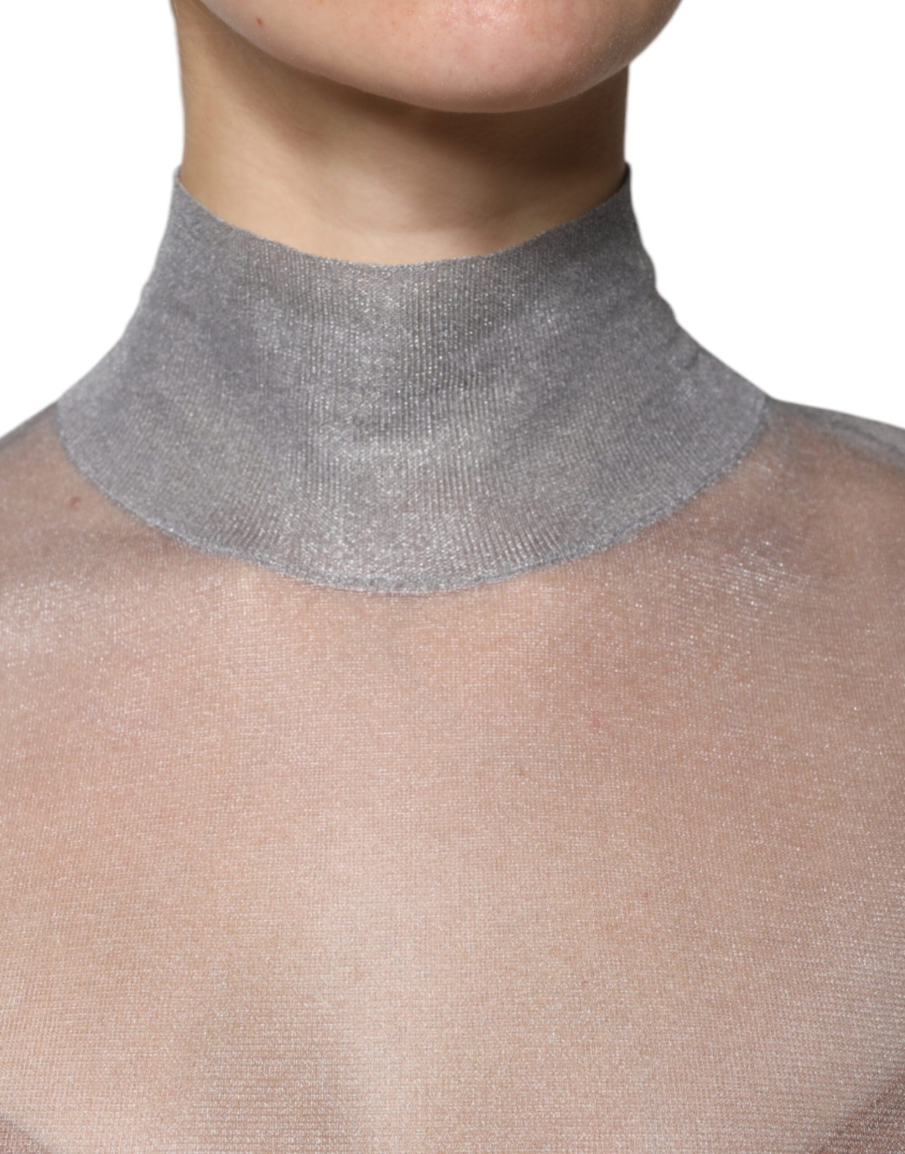 Dolce & Gabbana Grey Mesh Turtleneck Long Sleeve Blouse Top | Regal Royce