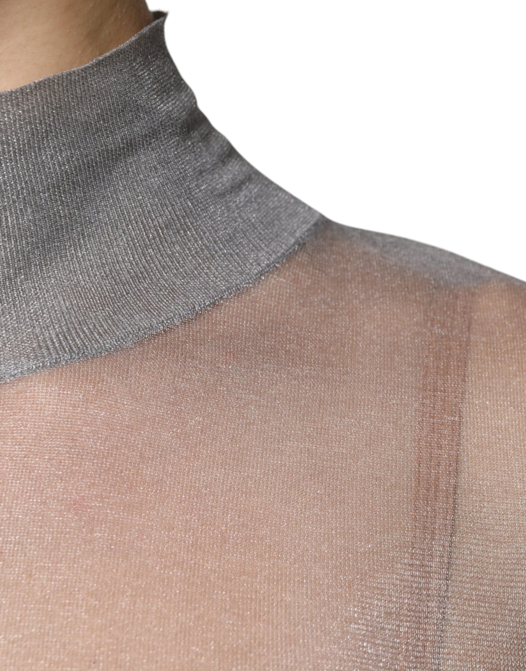 Dolce & Gabbana Grey Mesh Turtleneck Long Sleeve Blouse Top | Regal Royce