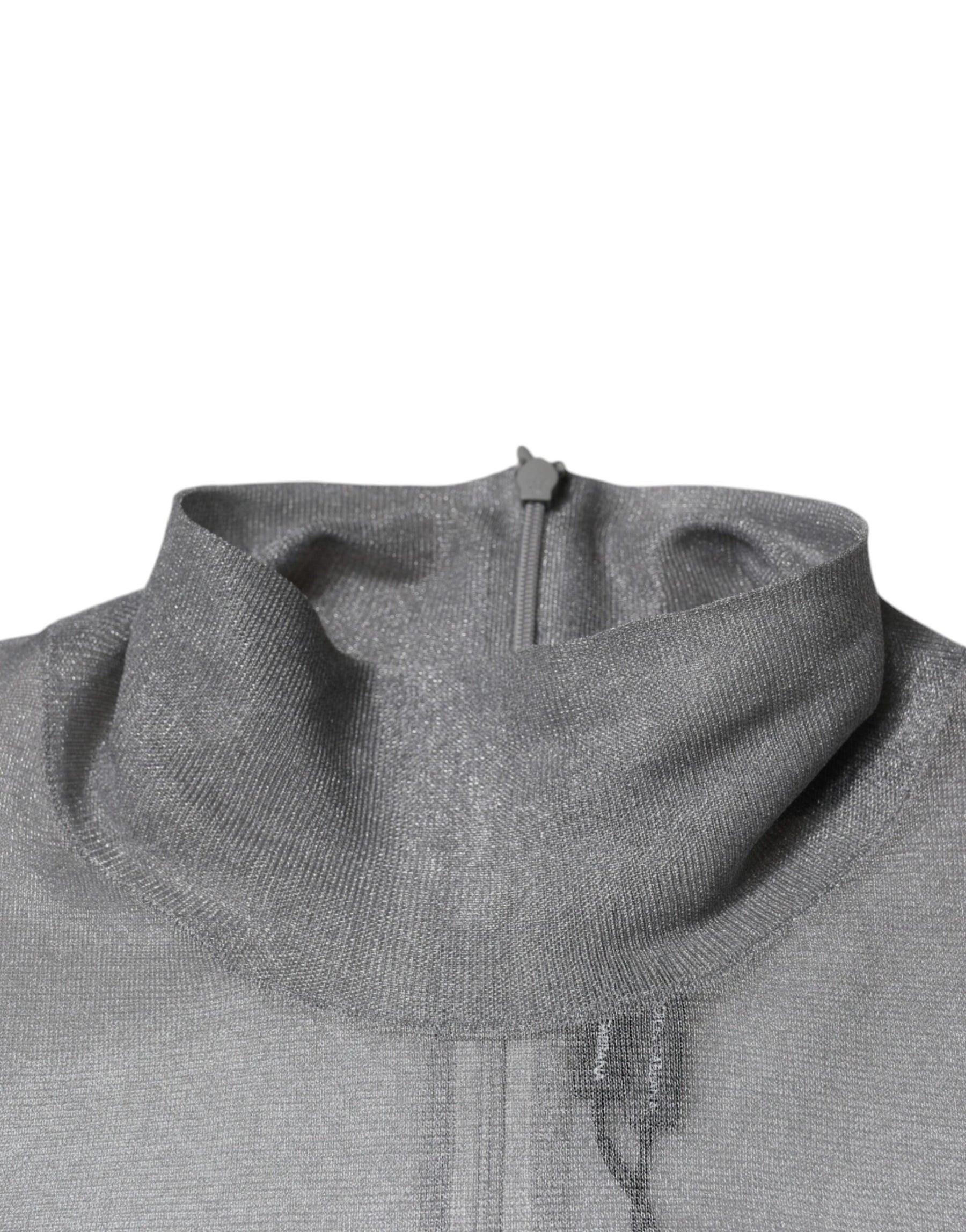 Dolce & Gabbana Grey Mesh Turtleneck Long Sleeve Blouse Top | Regal Royce