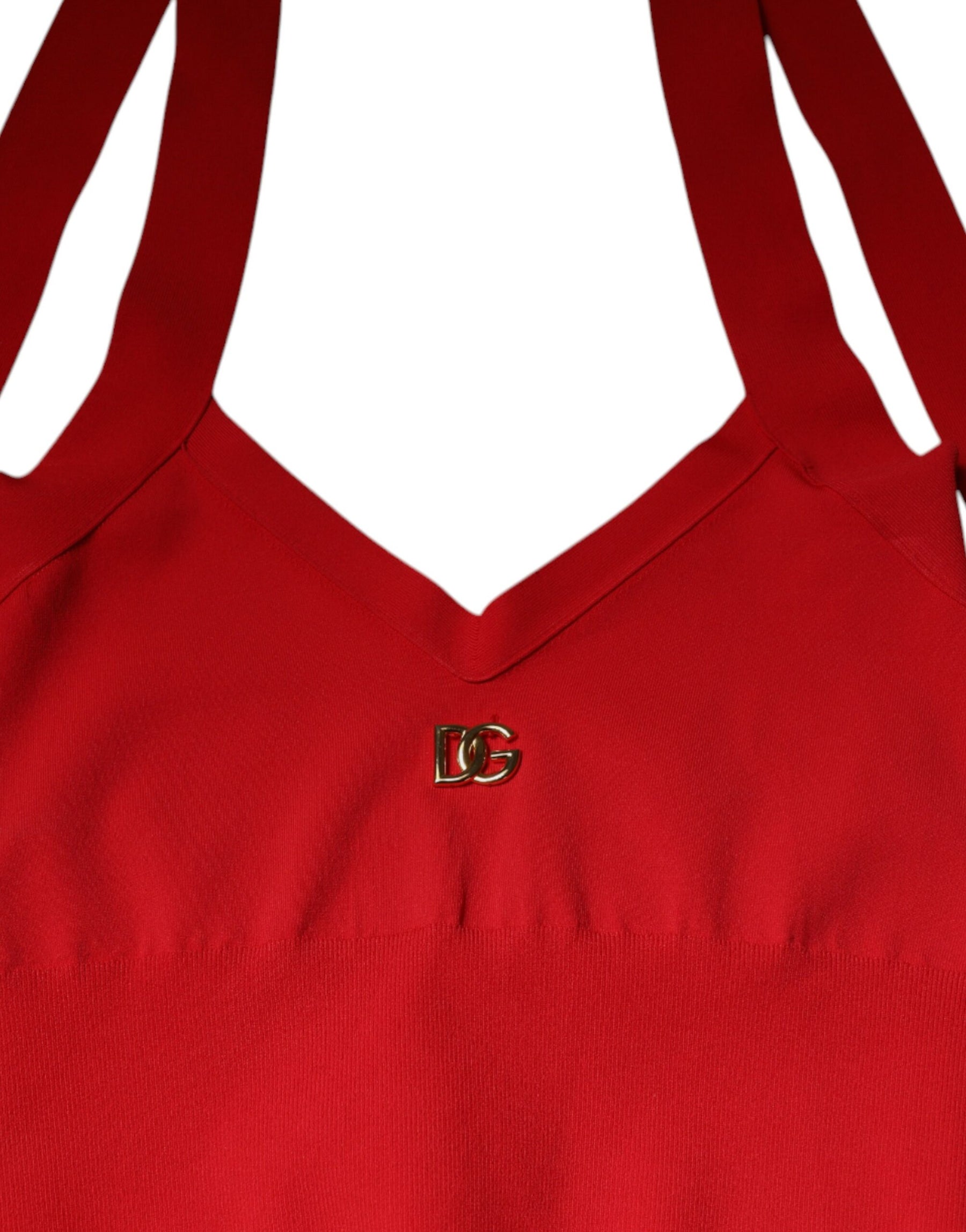 Dolce & Gabbana Red Viscose Sleeveless Halter Cropped Tank Top | Regal Royce