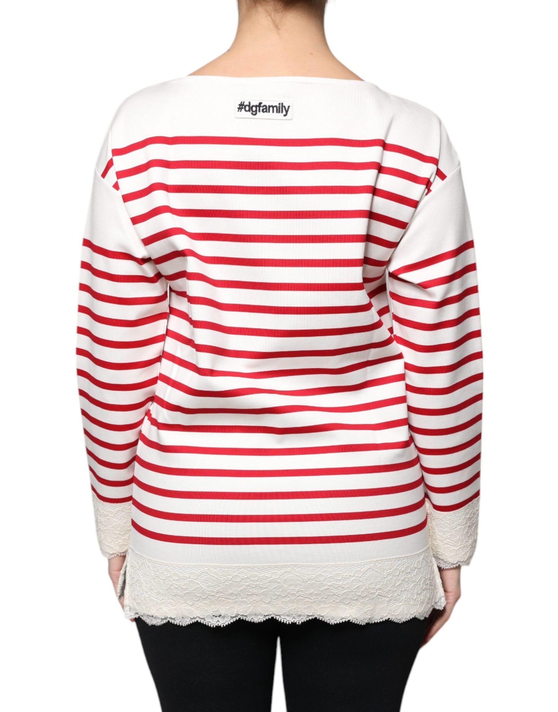 Dolce & Gabbana White Red Stripes Cotton Long Sleeves Top | Regal Royce