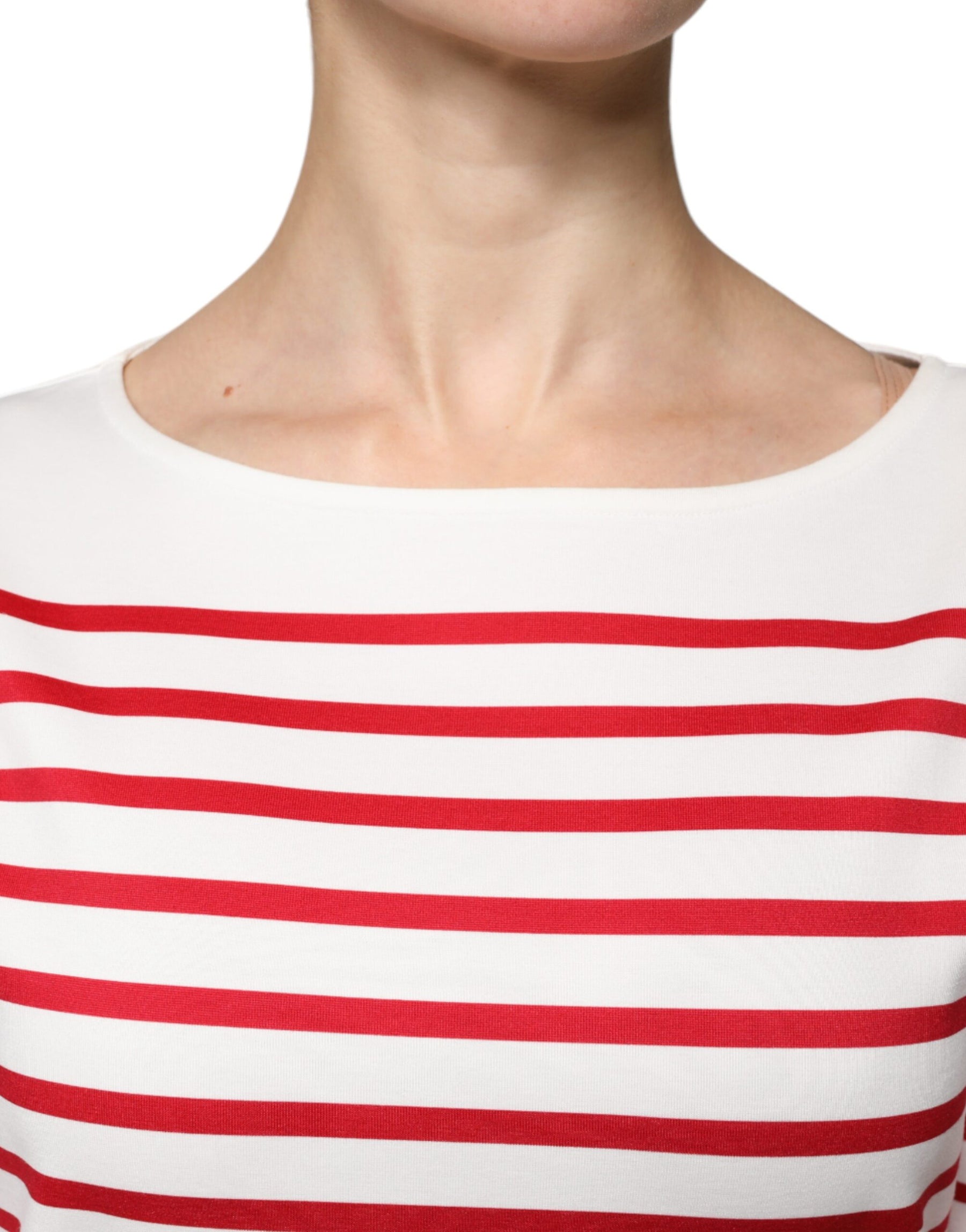 Dolce & Gabbana White Red Stripes Cotton Long Sleeves Top | Regal Royce