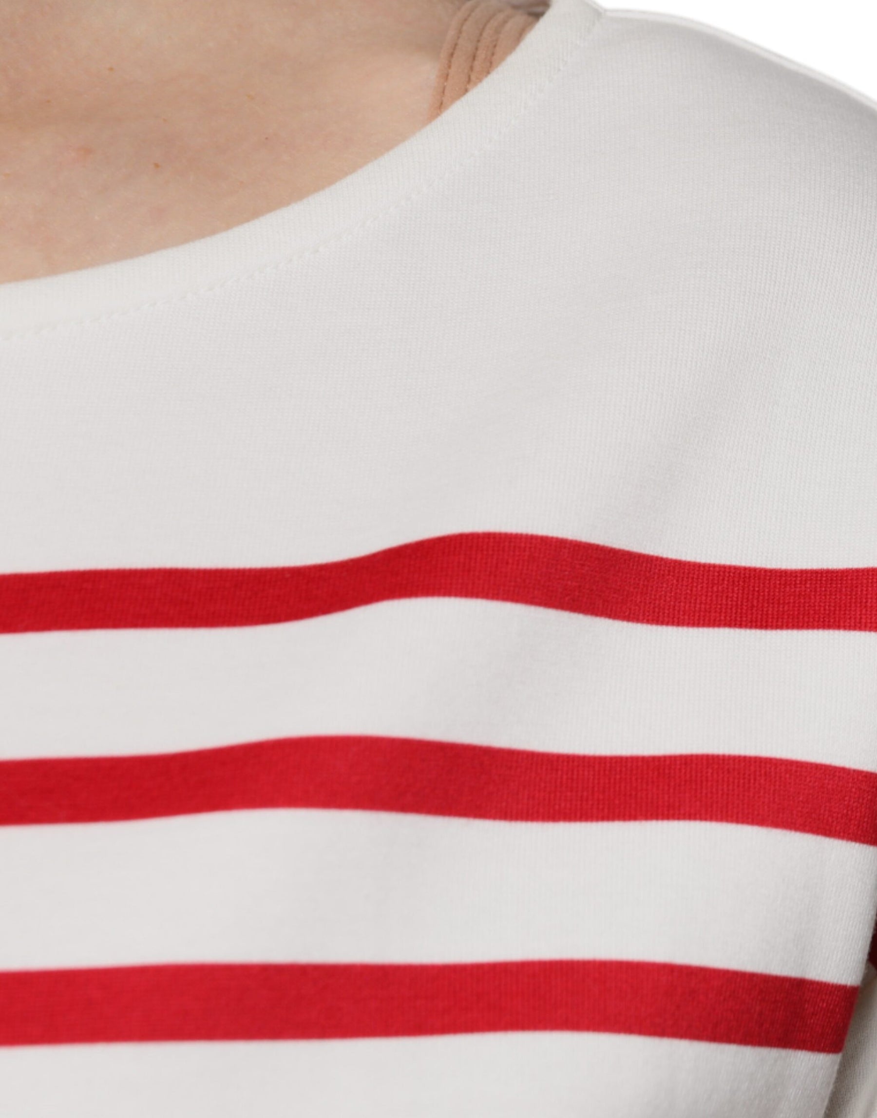Dolce & Gabbana White Red Stripes Cotton Long Sleeves Top | Regal Royce