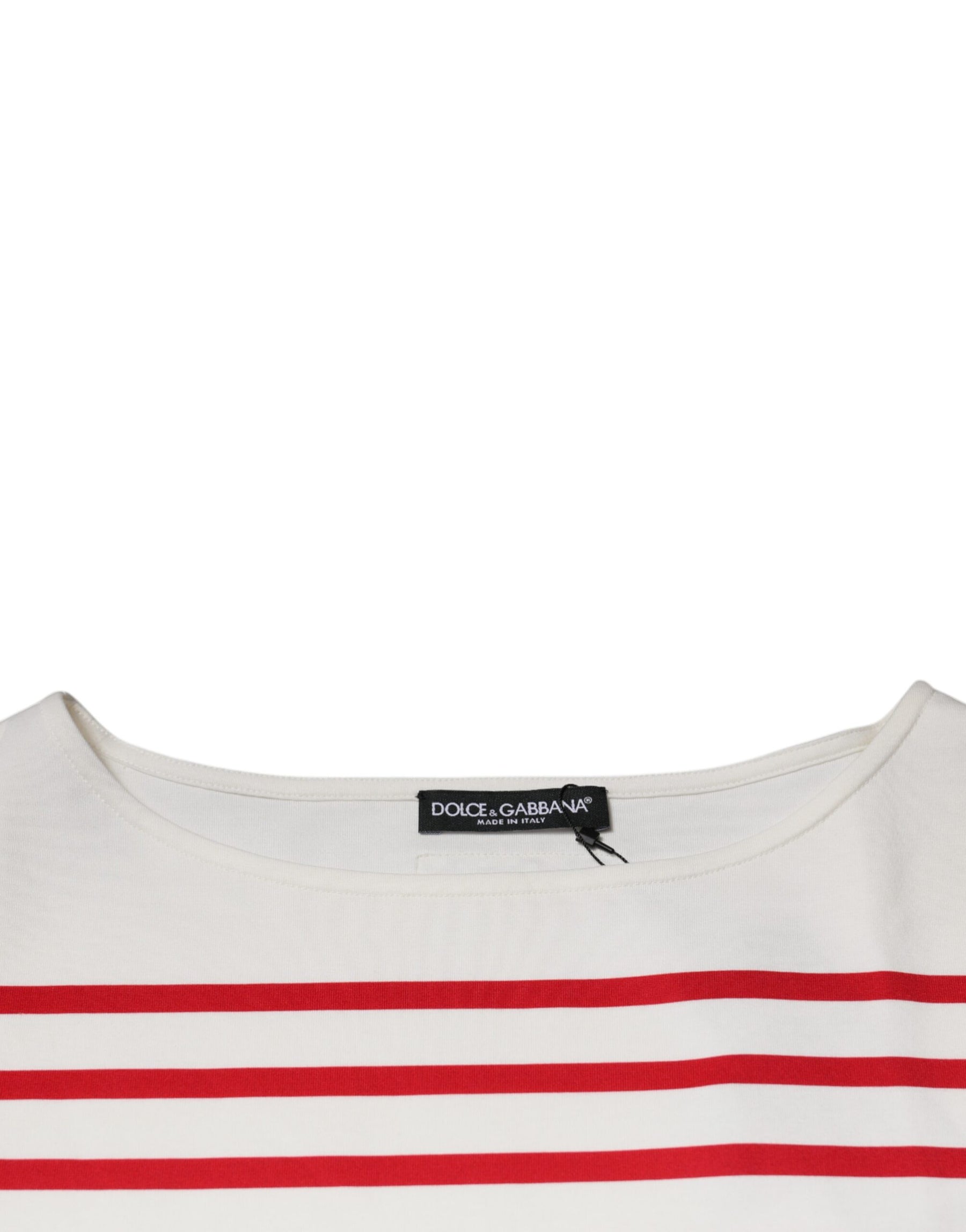 Dolce & Gabbana White Red Stripes Cotton Long Sleeves Top | Regal Royce