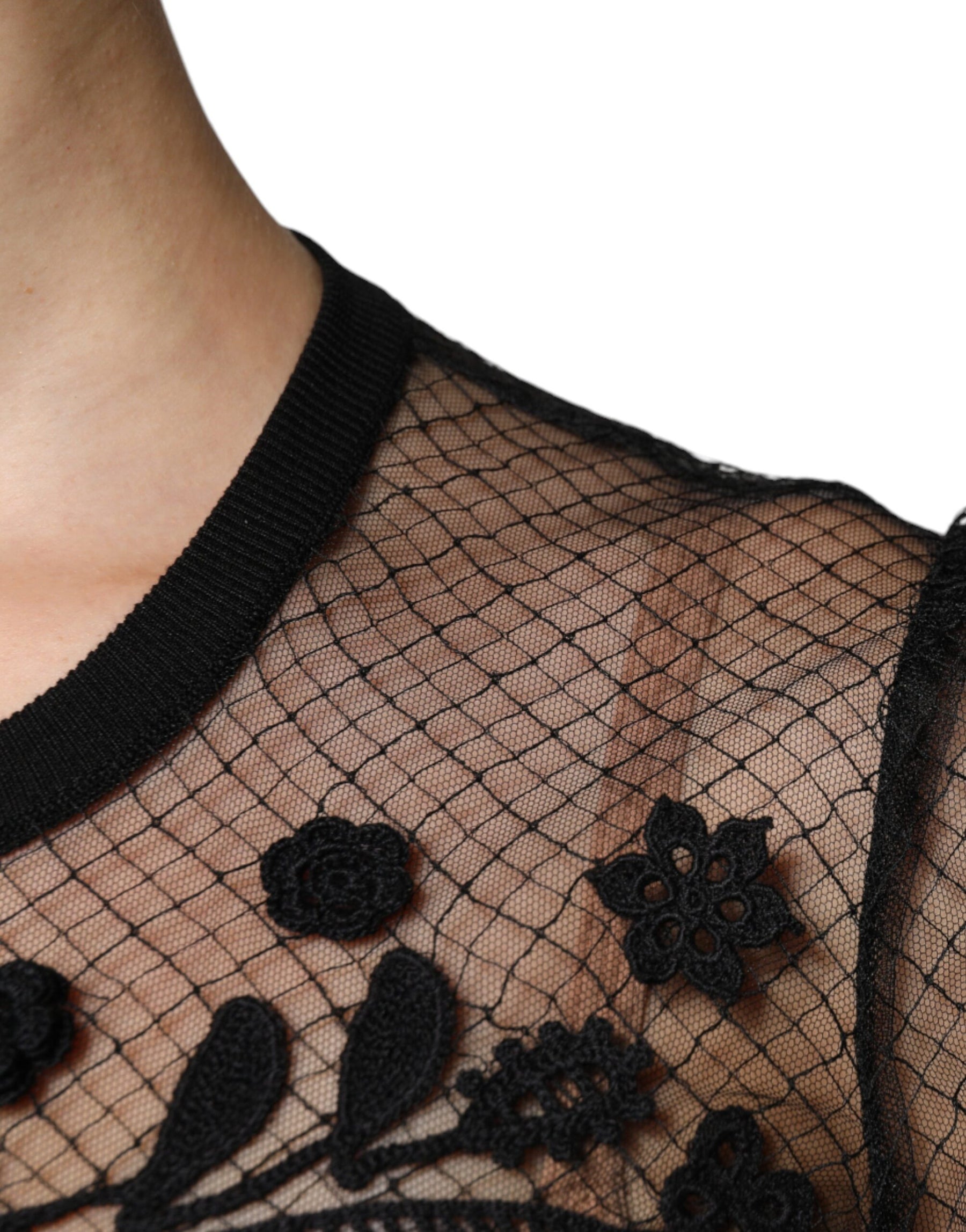 Dolce & Gabbana Black Floral Lace Short Sleeves Blouse Top | Regal Royce