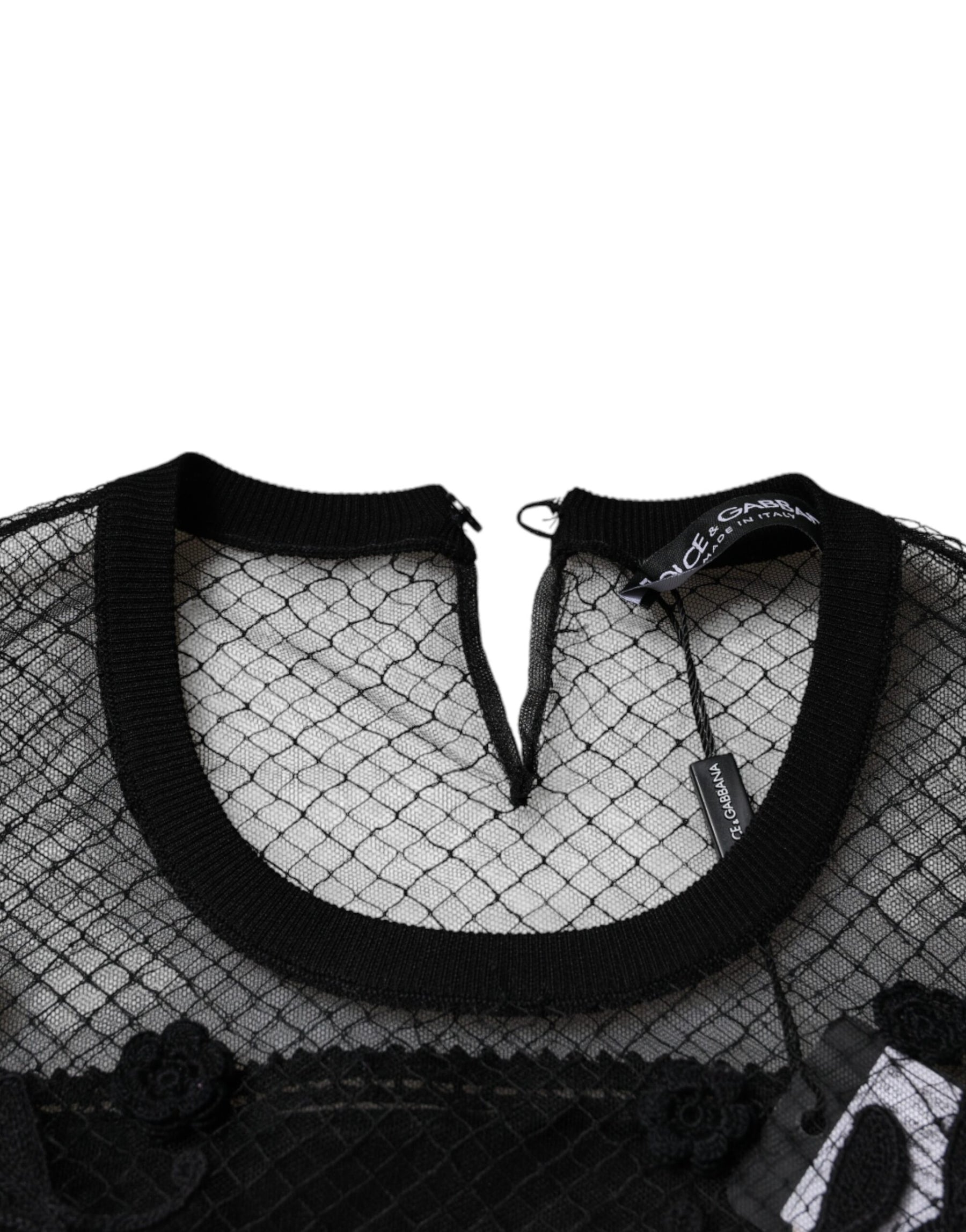 Dolce & Gabbana Black Floral Lace Short Sleeves Blouse Top | Regal Royce