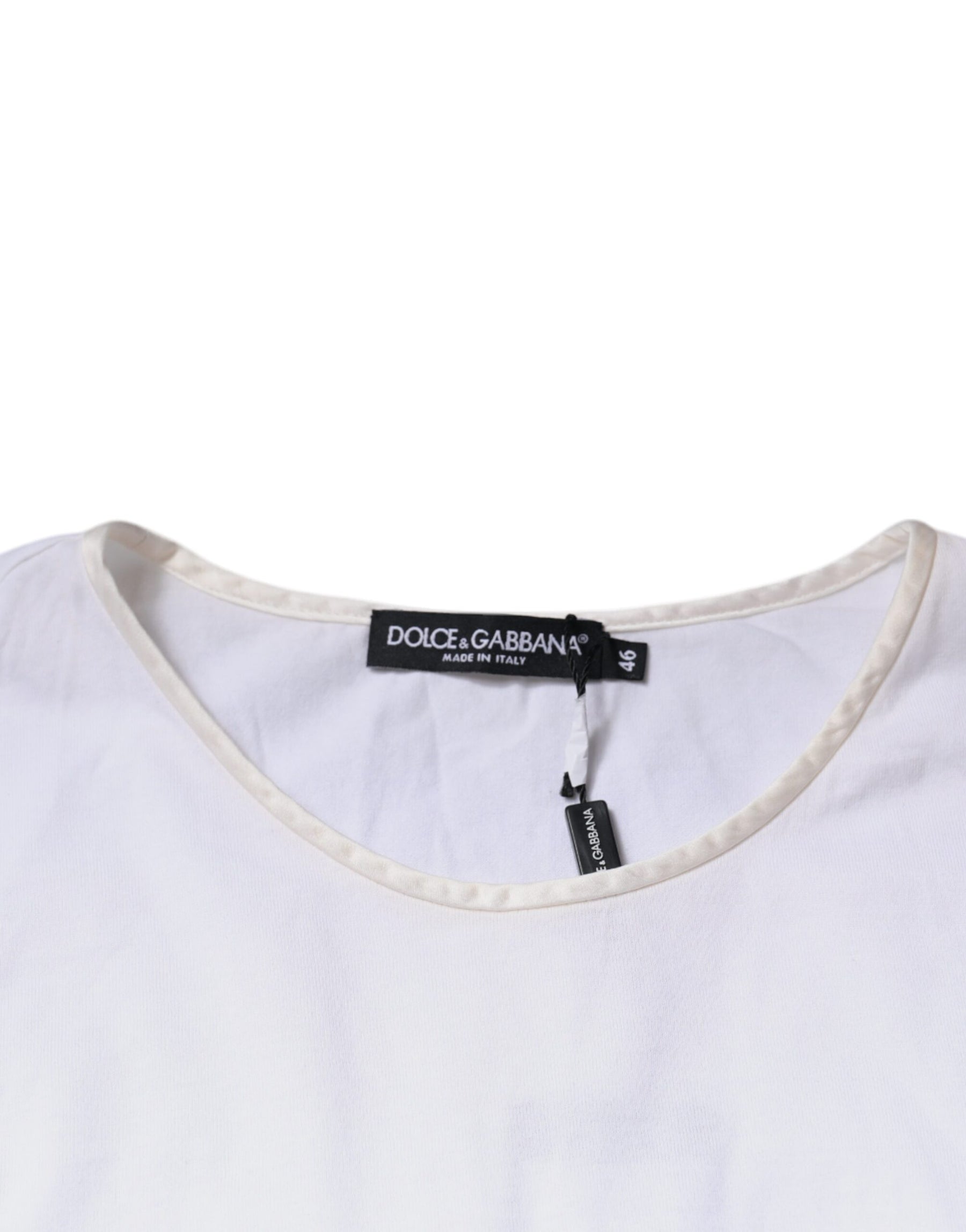 Dolce & Gabbana White Cotton Silk Round Neck Wrap Blouse Top | Regal Royce