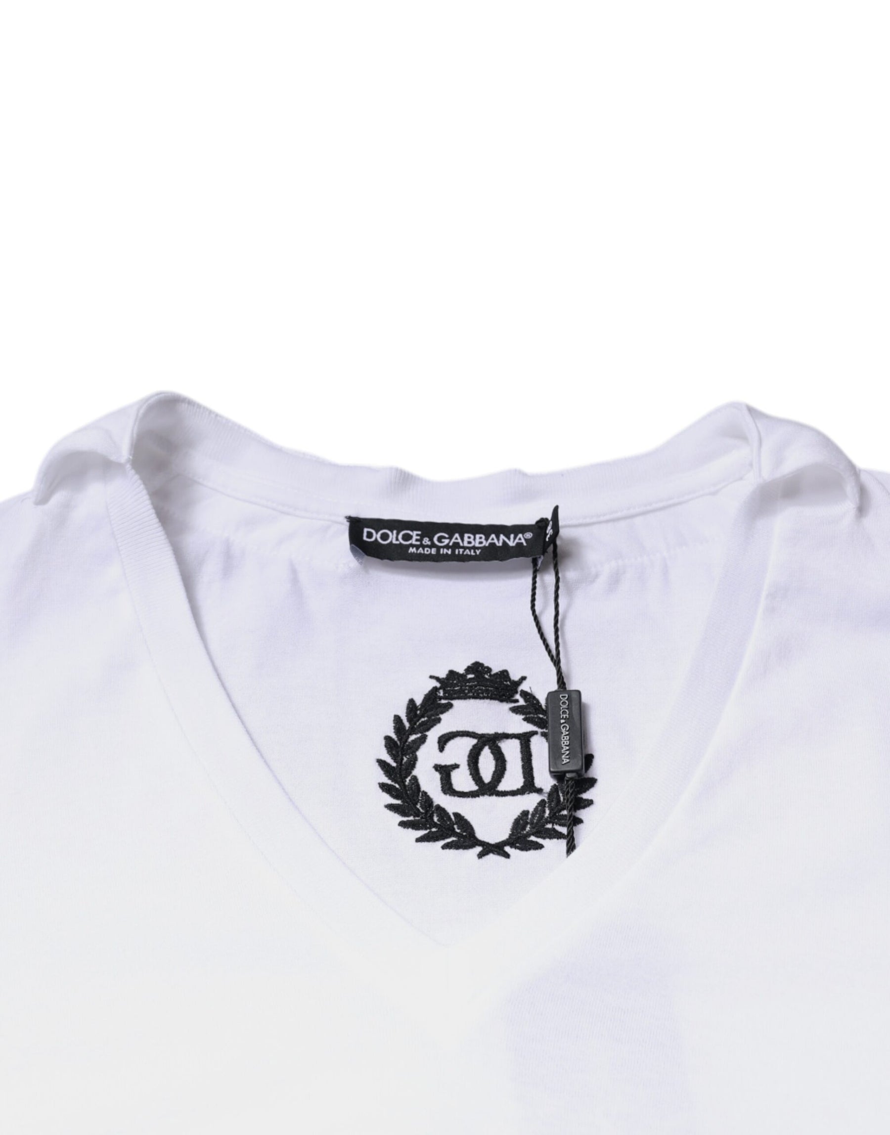 Dolce & Gabbana White Cotton Necklace Chain Short Sleeves T-shirt | Regal Royce