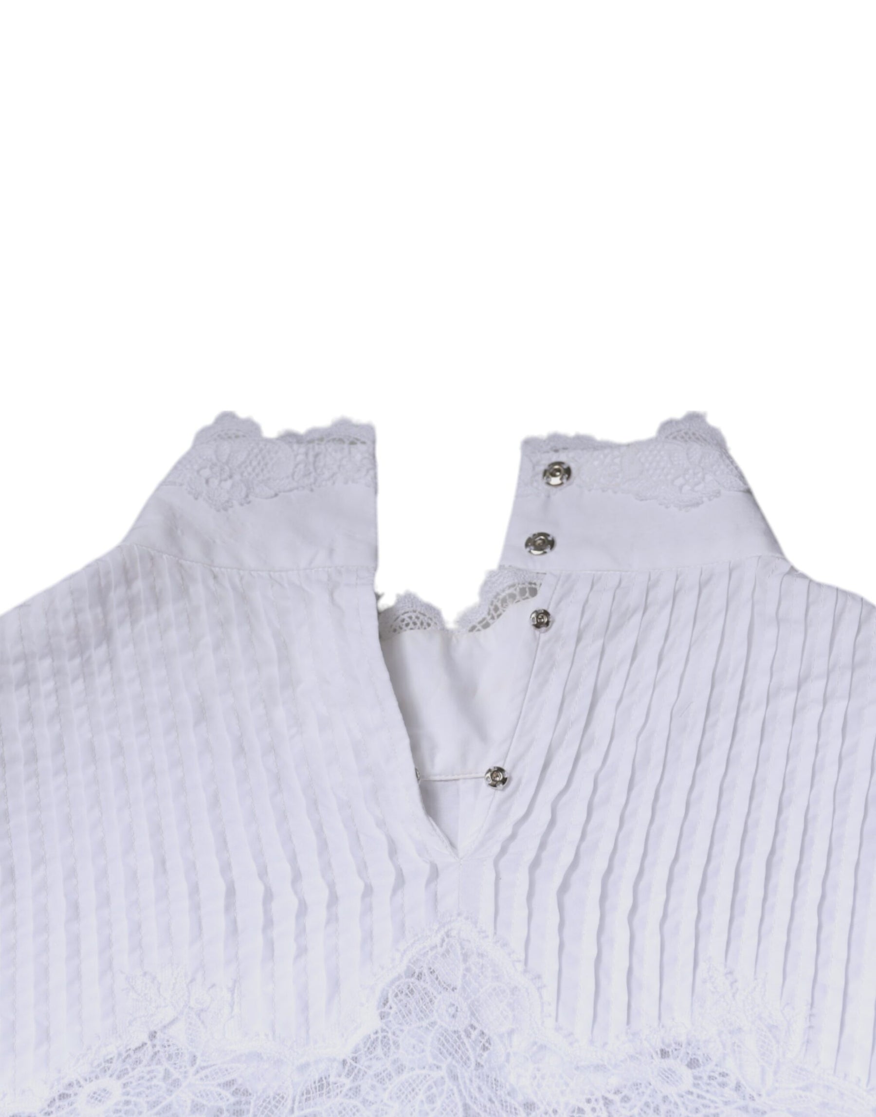 Dolce & Gabbana White Cotton Lace Trim Turtleneck Blouse Top | Regal Royce