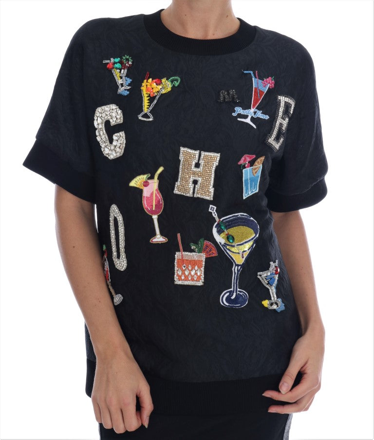 Dolce & Gabbana Black Brocade Cocktail Crystal Sweater | Regal Royce