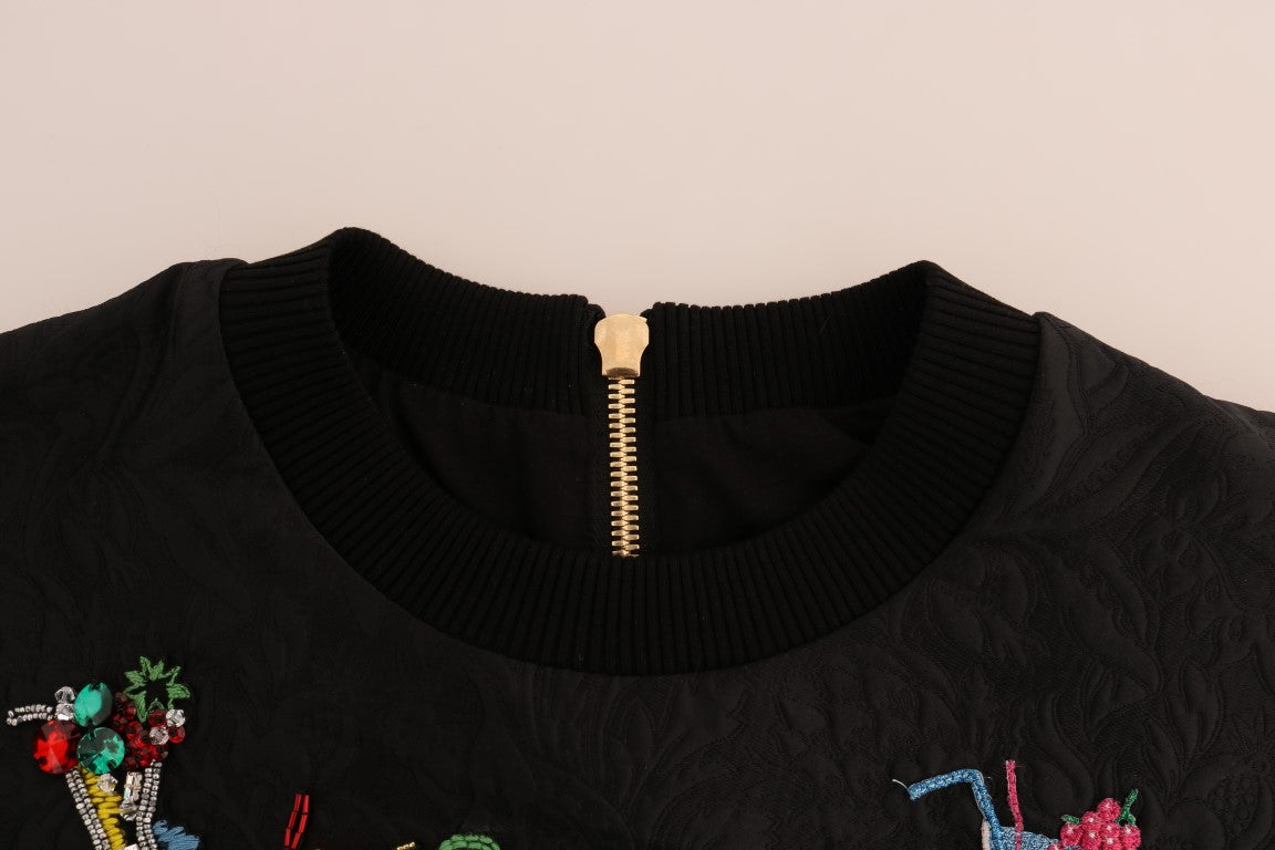 Dolce & Gabbana Black Brocade Cocktail Crystal Sweater | Regal Royce