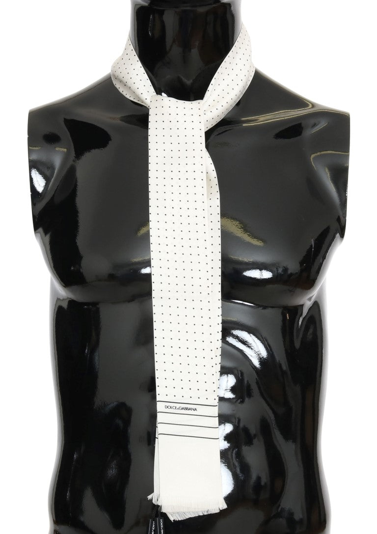 Dolce & Gabbana White Polka Dotted Silk Skinny Scarf | Regal Royce