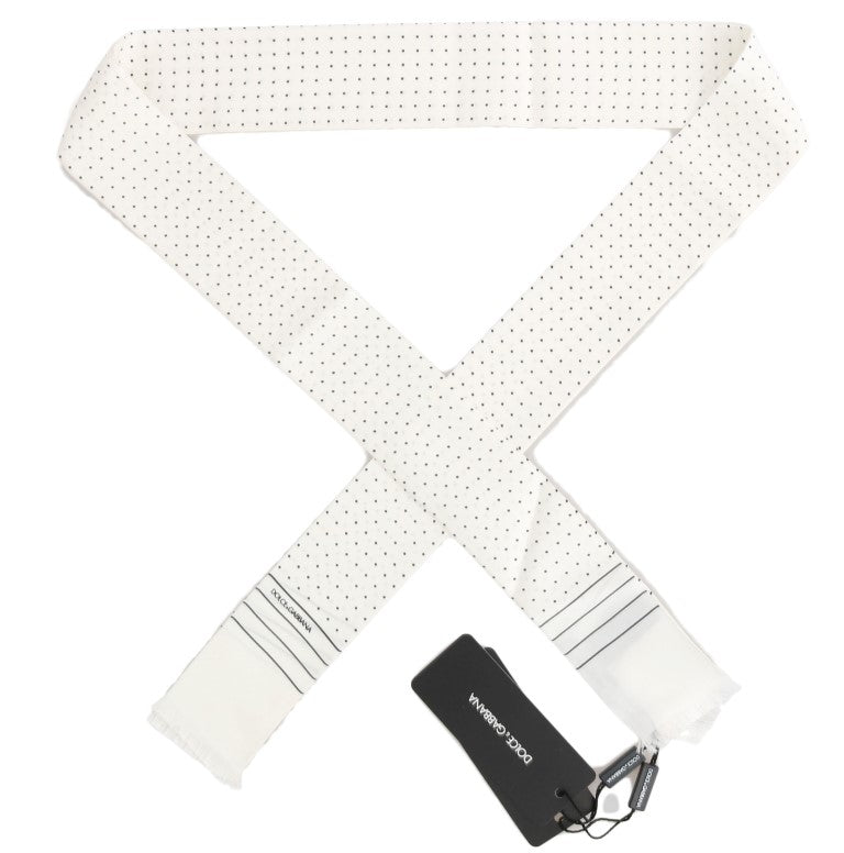 Dolce & Gabbana White Polka Dotted Silk Skinny Scarf | Regal Royce