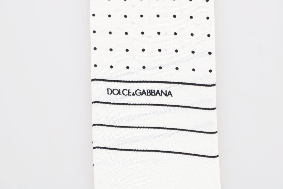 Dolce & Gabbana White Polka Dotted Silk Skinny Scarf | Regal Royce