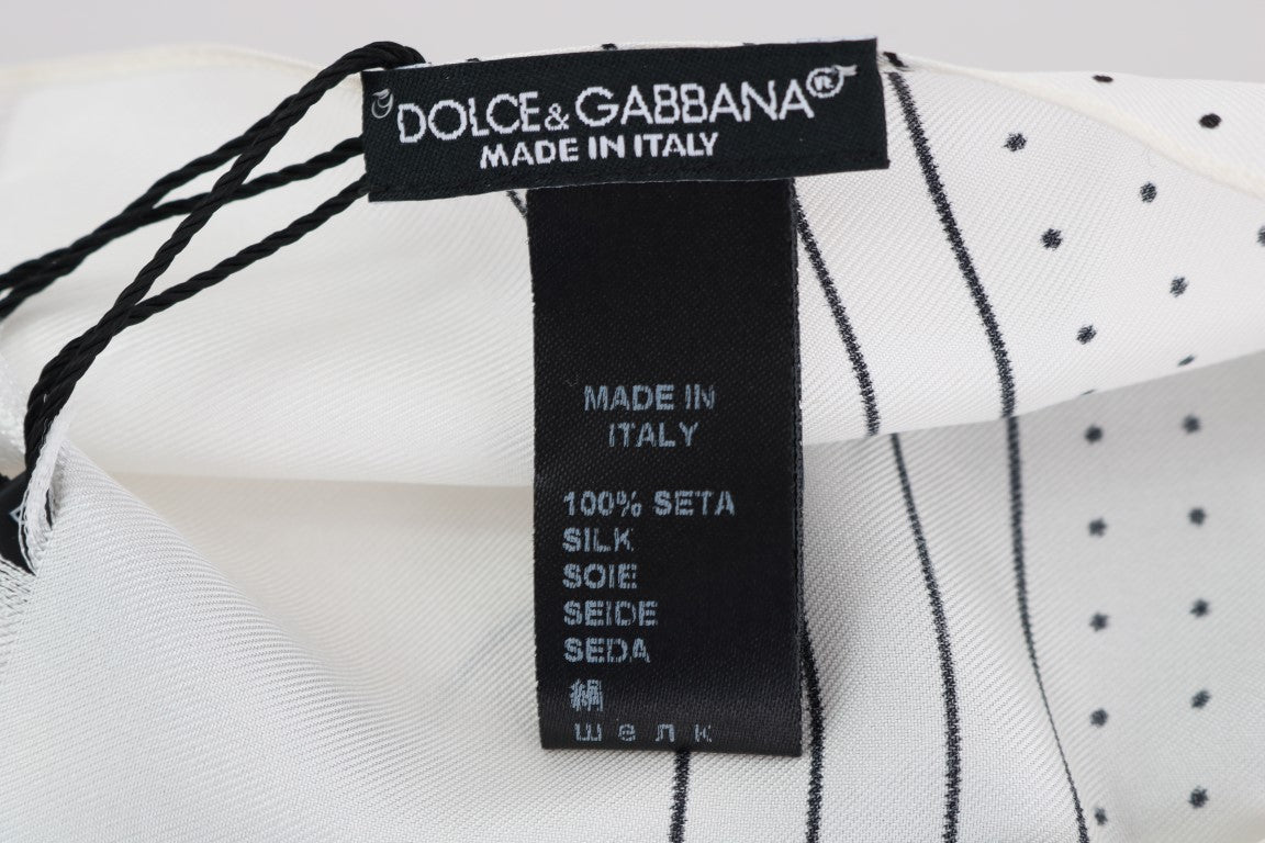 Dolce & Gabbana White Polka Dotted Silk Skinny Scarf | Regal Royce
