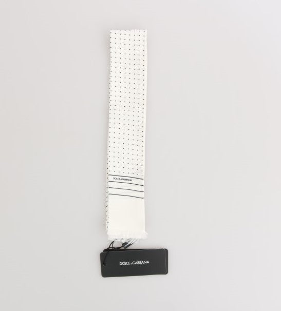 Dolce & Gabbana White Polka Dotted Silk Skinny Scarf | Regal Royce