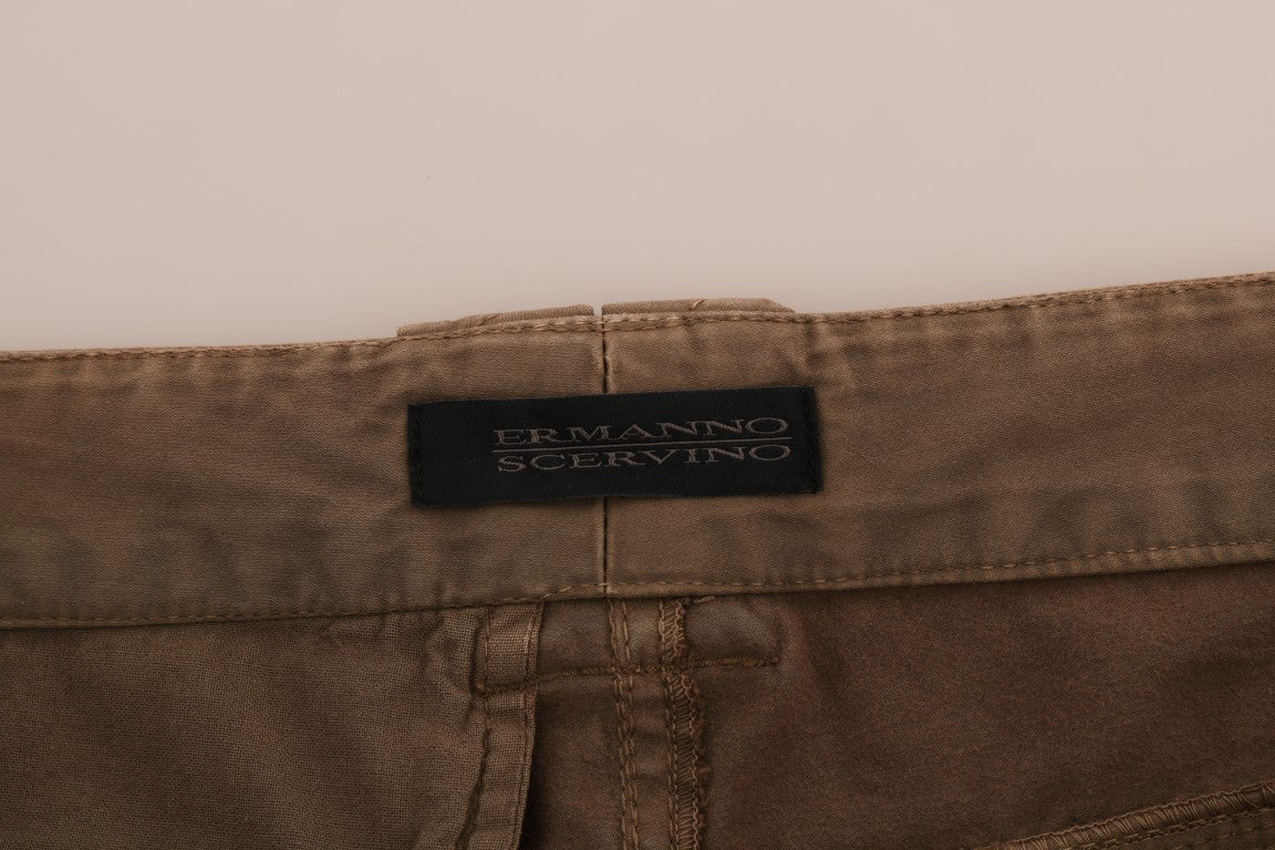 Ermanno Scervino Brown Cotton Casual Slim Fit Pants | Regal Royce