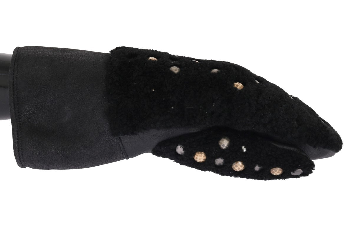 Dolce & Gabbana Black Leather Shearling Studded Gloves | Regal Royce