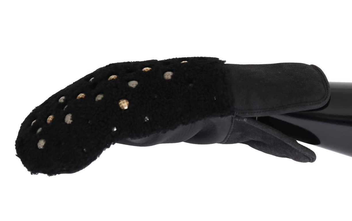 Dolce & Gabbana Black Leather Shearling Studded Gloves | Regal Royce