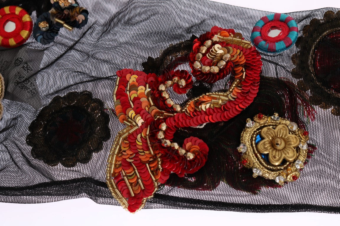 Dolce & Gabbana Black Stretch Carretto Crystal Socks | Regal Royce