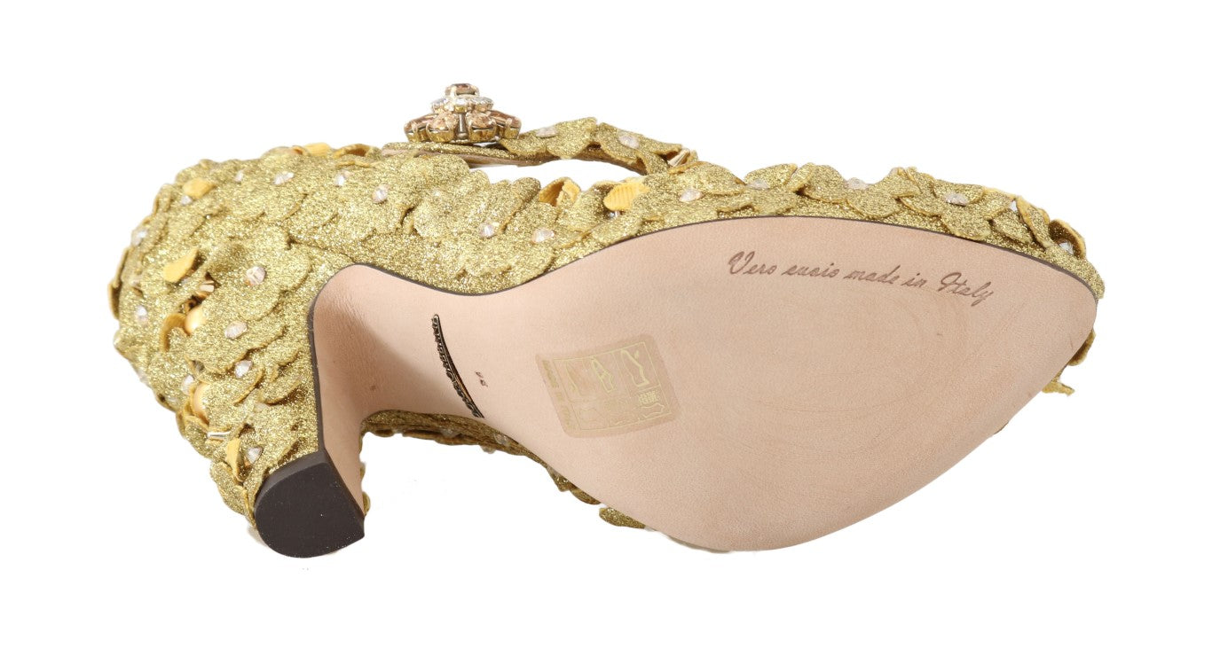 Dolce & Gabbana Gold Floral Crystal Mary Janes Pumps | Regal Royce