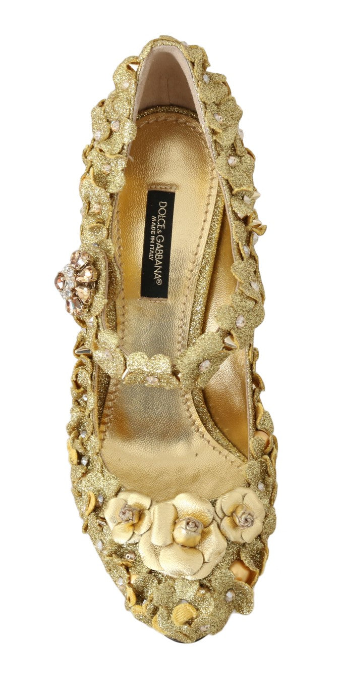 Dolce & Gabbana Gold Floral Crystal Mary Janes Pumps | Regal Royce