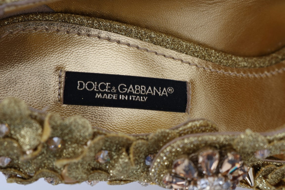 Dolce & Gabbana Gold Floral Crystal Mary Janes Pumps | Regal Royce