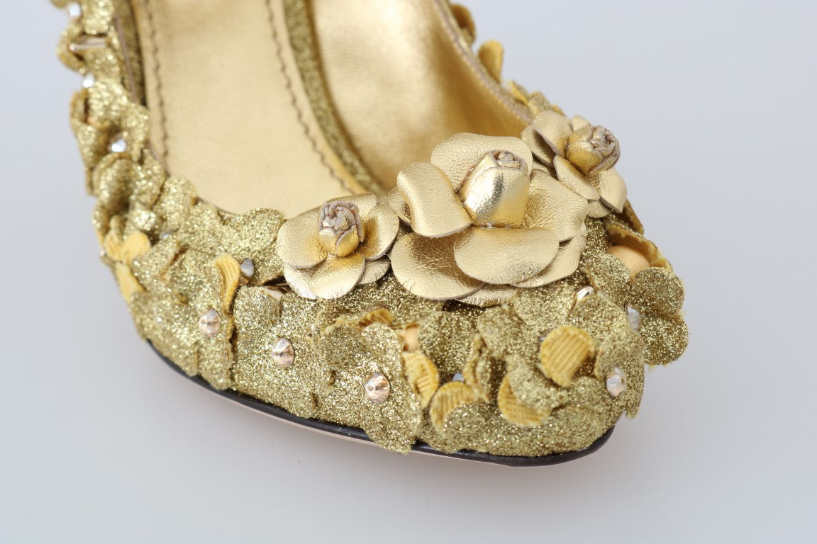 Dolce & Gabbana Gold Floral Crystal Mary Janes Pumps | Regal Royce