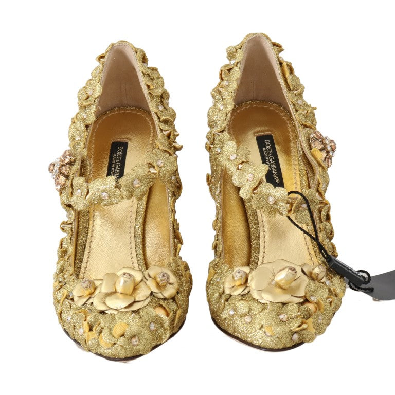 Dolce & Gabbana Gold Floral Crystal Mary Janes Pumps | Regal Royce