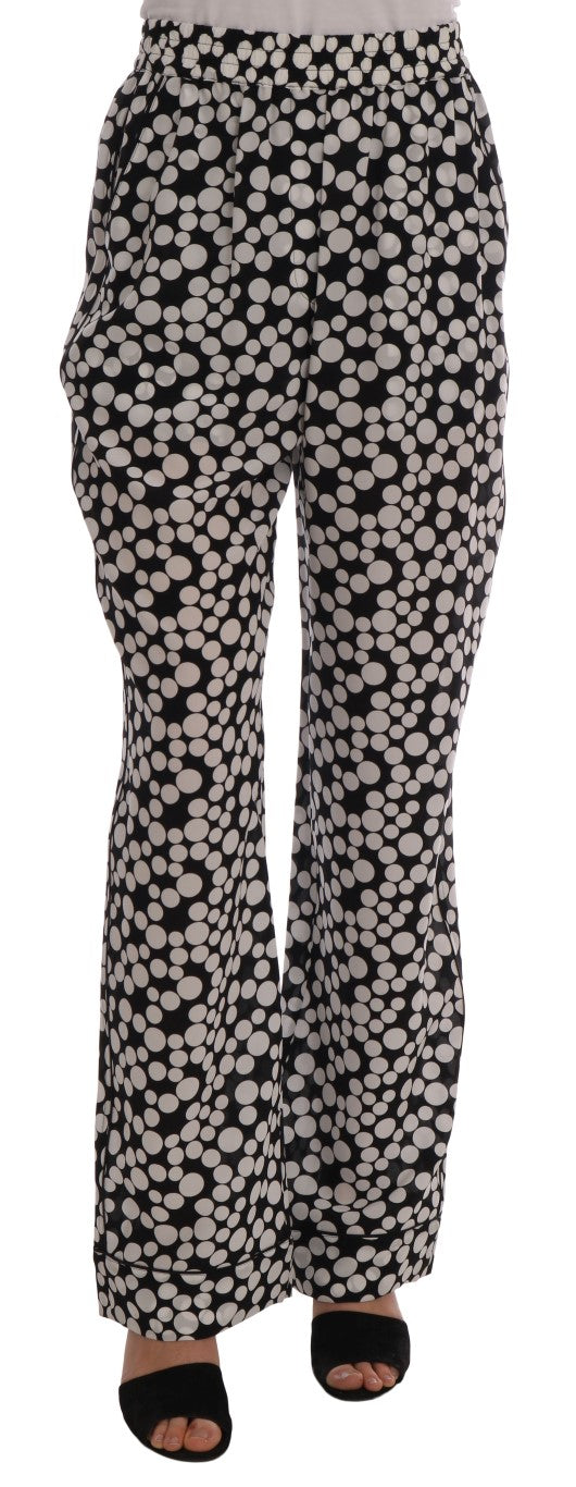 Dolce & Gabbana Black White Polka Dottes Silk Pants | Regal Royce