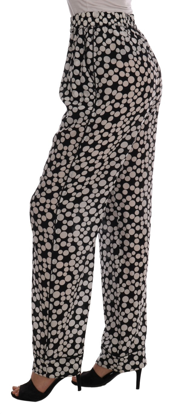Dolce & Gabbana Black White Polka Dottes Silk Pants | Regal Royce